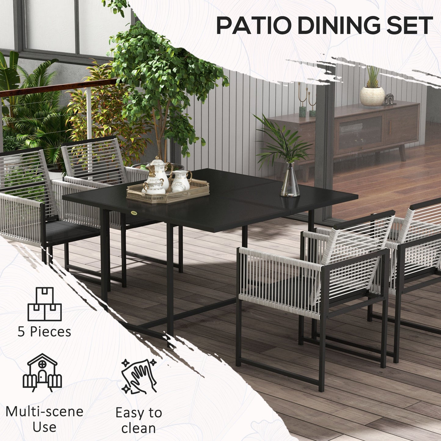 Outsunny Five Piece Metal Outdoor Dining Set With Folding Back Chairs Light Grey
