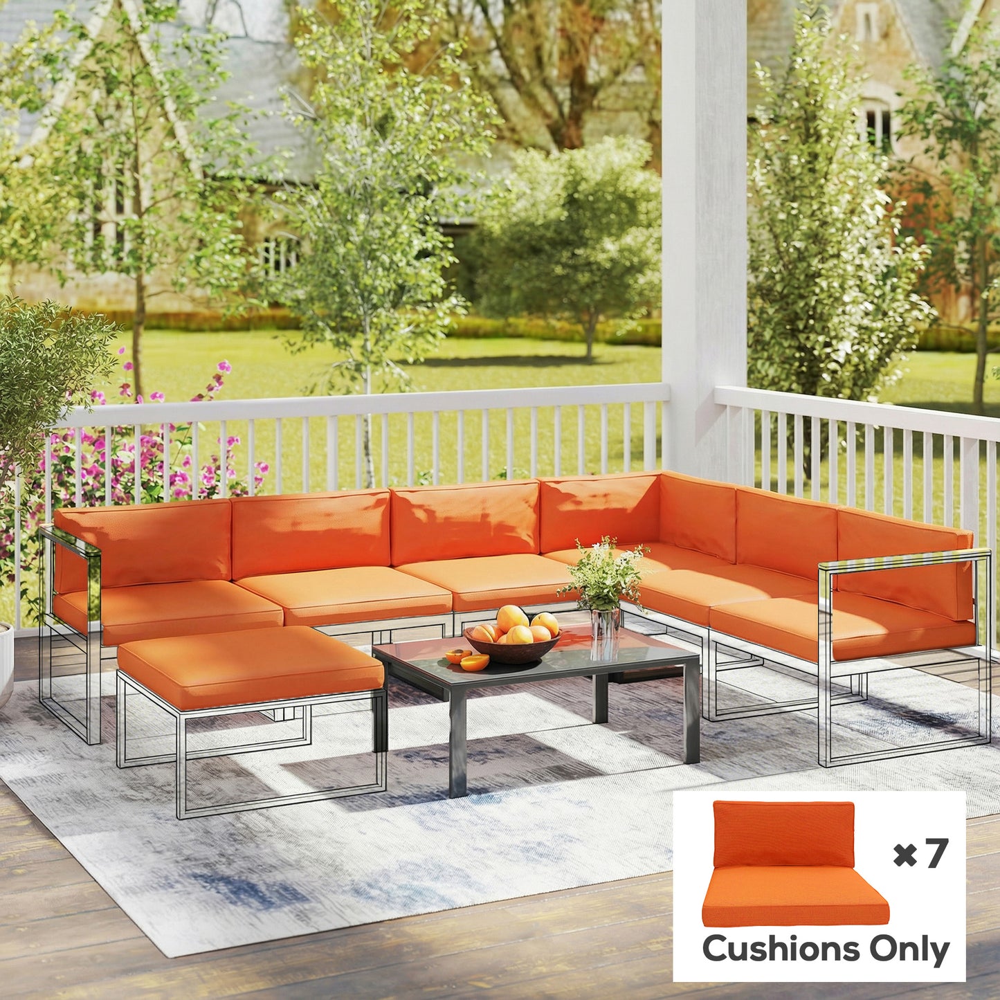 Outsunny 14 Dining Set Cushions Orange Replacement Cushions For Outdoor Rattan Sofa Set 7 Seat Cushions 7 Back Cushions