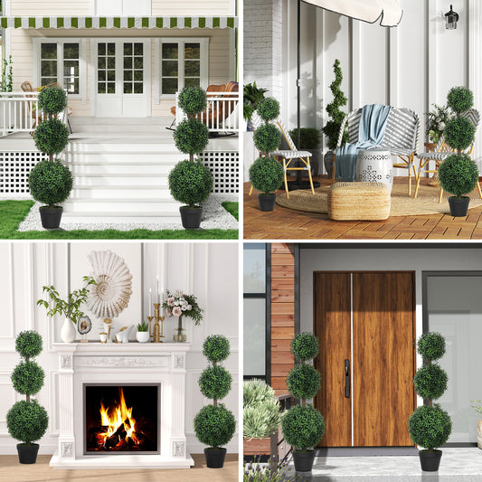 HOMCOM 2 Pack Artificial Boxwood Trees In Pots Topiary Ball Shaped For Indoor Outdoor Use UV Protected 100cm