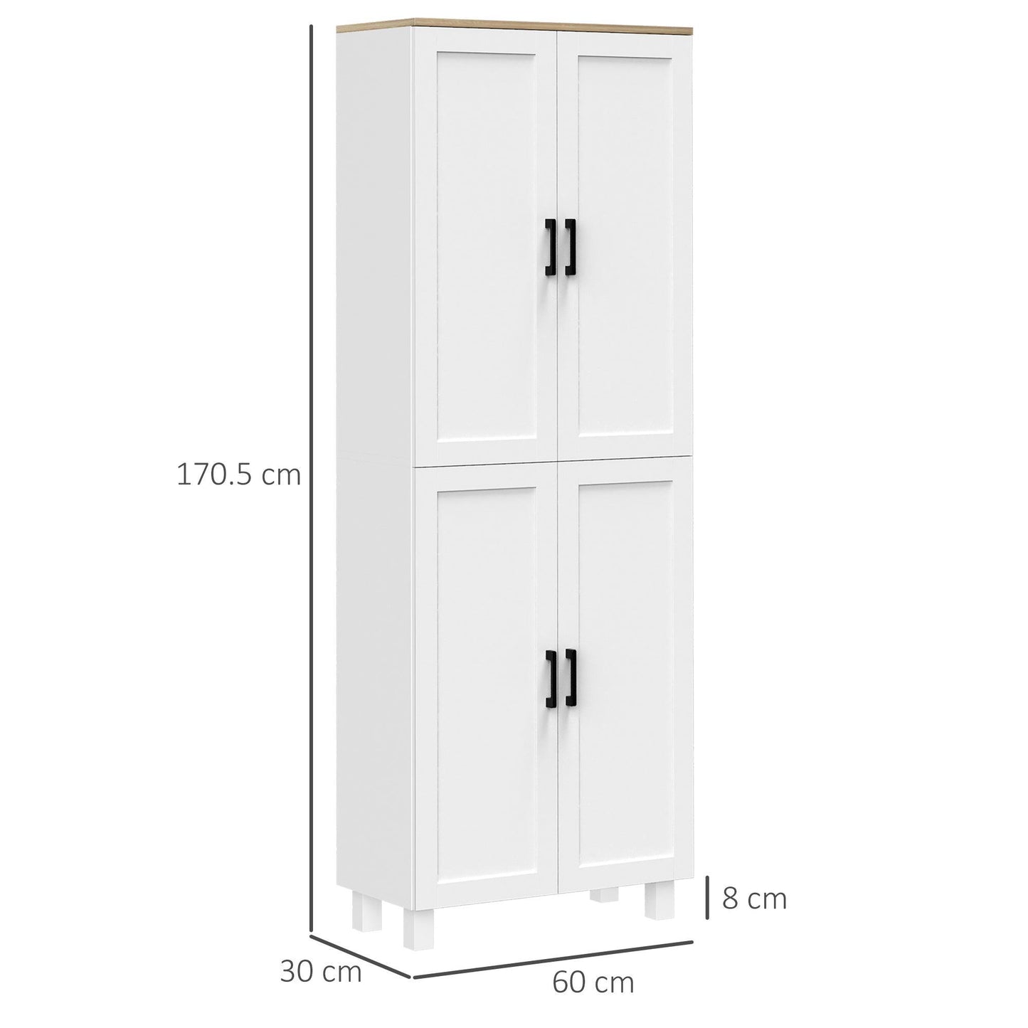 HOMCOM White 4-Door Kitchen Cupboard, Adjustable Shelves, 170cm - ALL4U RETAILER LTD