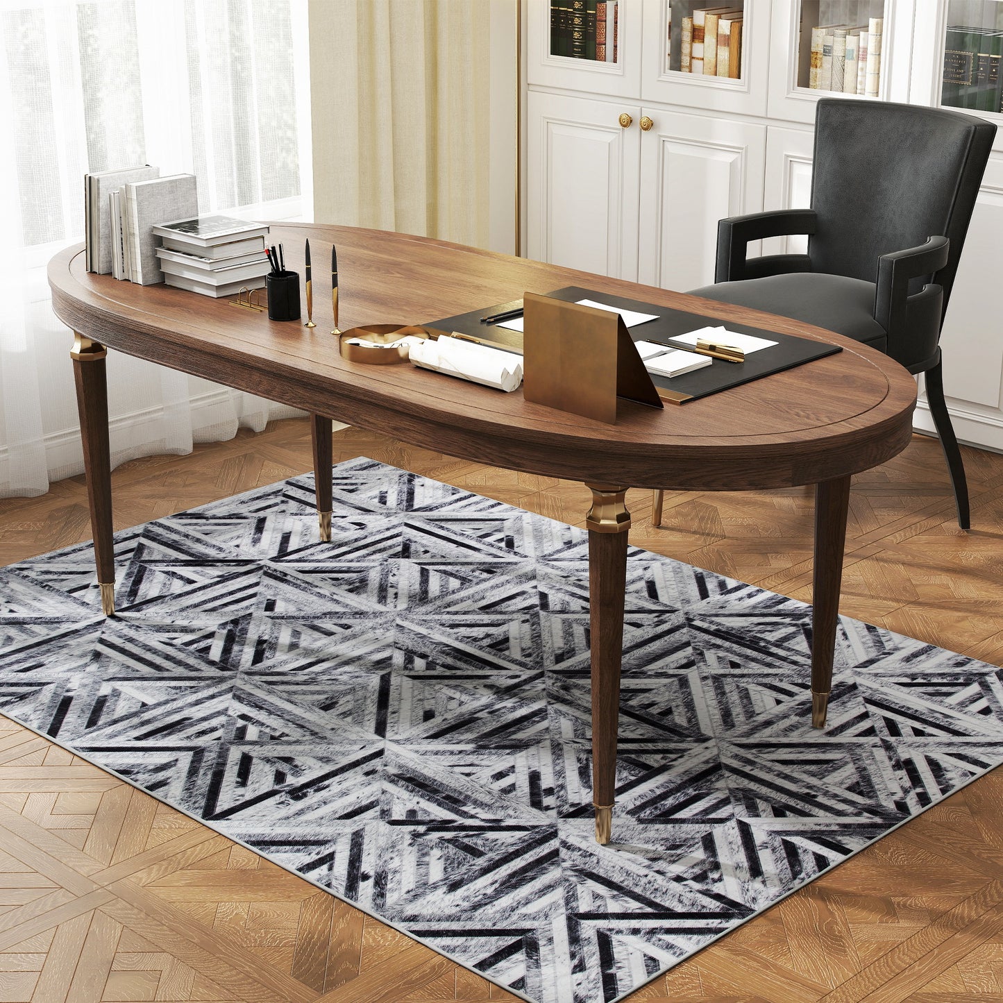 HOMCOM Modern Area Rug Triangle Pattern Non Slip Washable Chenille Floor Carpet For Living Room Black 170 By 120 Cm