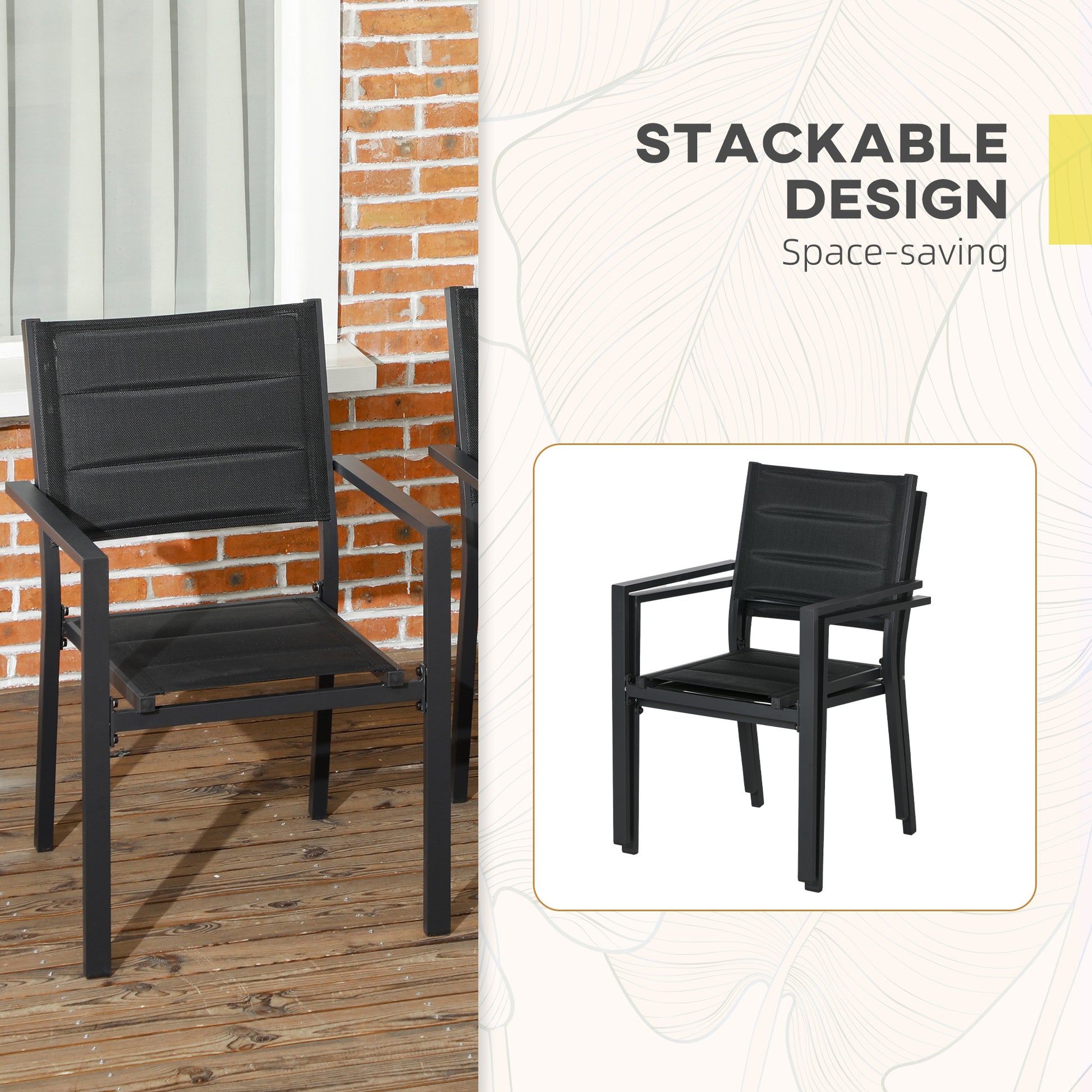 Outsunny Set of Two Stackable Aluminium Garden Chairs - ALL4U RETAILER LTD