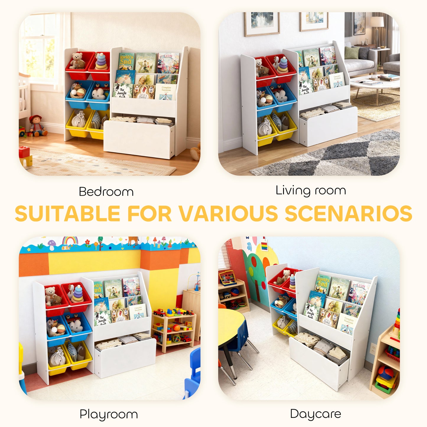 AIYAPLAY 3 Tier Toy Organiser Shelf With 6 Removable Bins Multicoloured For Bedroom Nursery