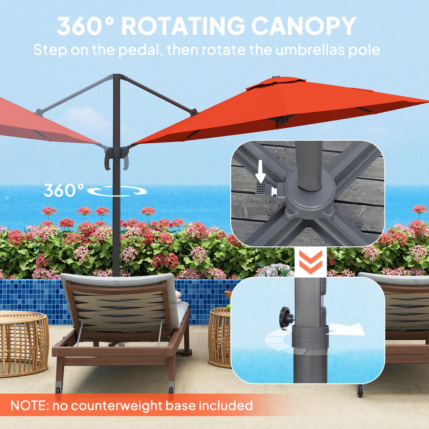 Outsunny Five Position Overhanging Cantilever Parasol Orange With Aluminum Frame And 360 Degree Rotation