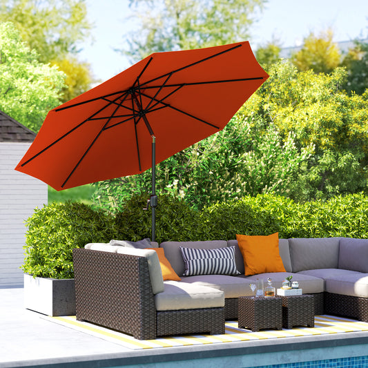 Outsunny 3 m Garden Parasol Umbrella With 8 Ribs Tilt Crank Handle For Balcony Bench Garden Orange