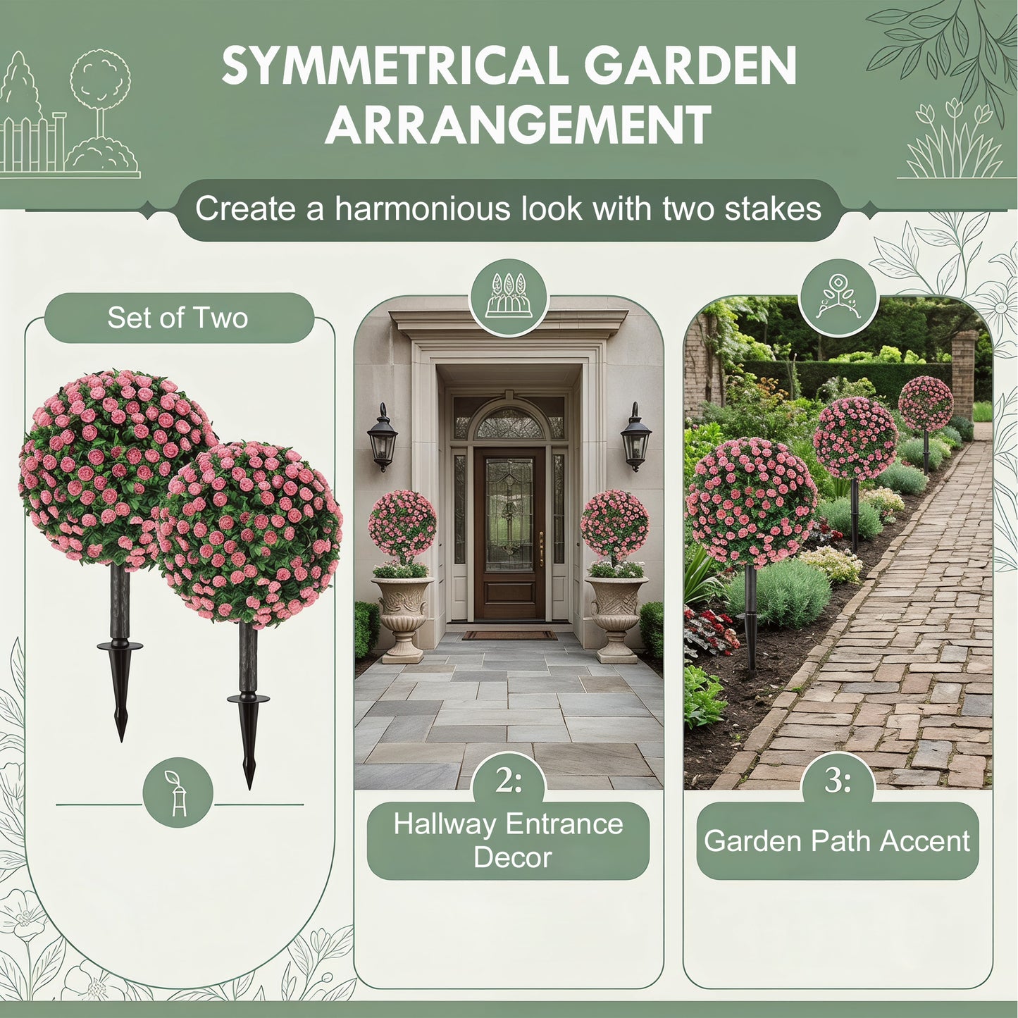 HOMCOM UV Resistant Artificial Rose Topiary 2 Pack Pink 55 CM Tall Outdoor Indoor Decor