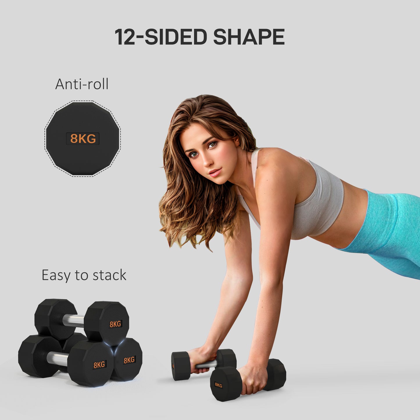 SPORTNOW 12-Sided 8kg Dumbbell Set with Non-Slip Handle for Home Gym Fitness - ALL4U RETAILER LTD