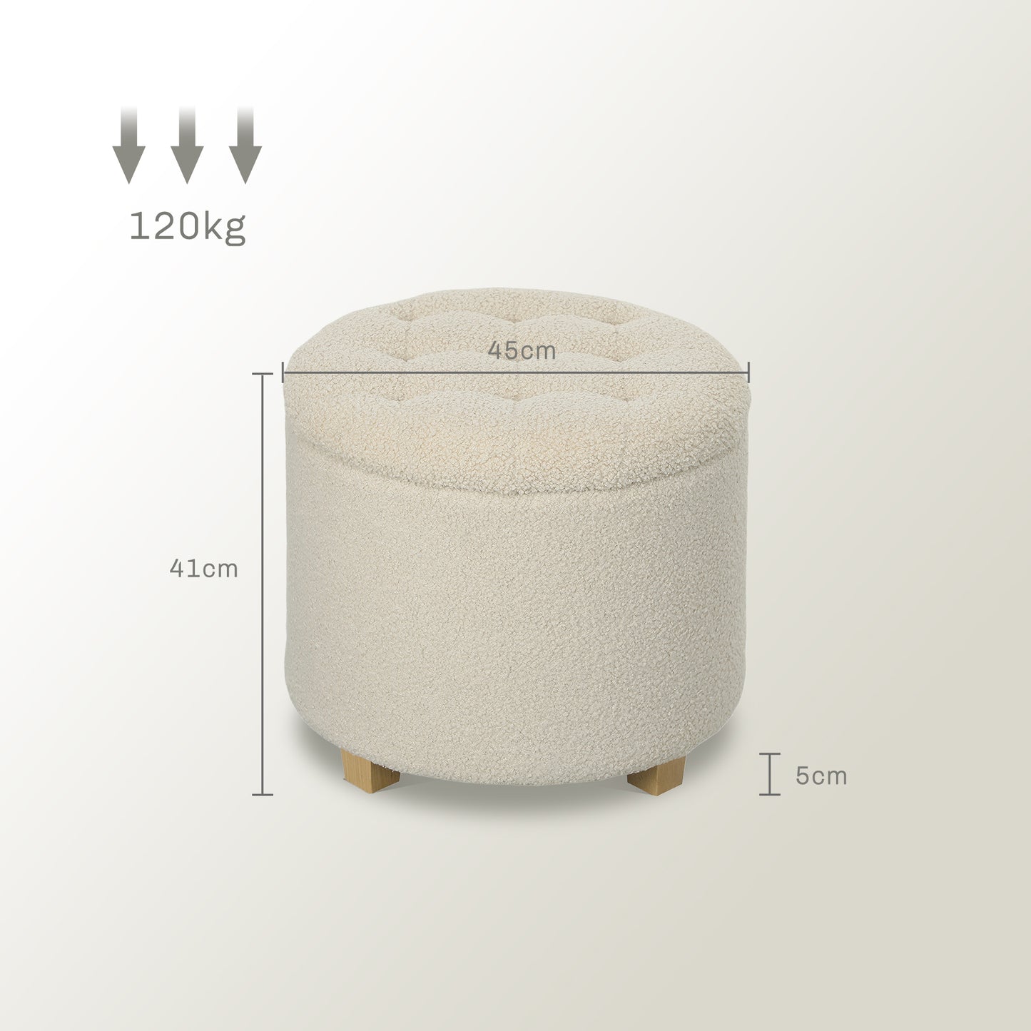 HOMCOM 40.5L Teddy Fleece Storage Ottoman With Button Tufted Lid In Cream White For Small Item Organization