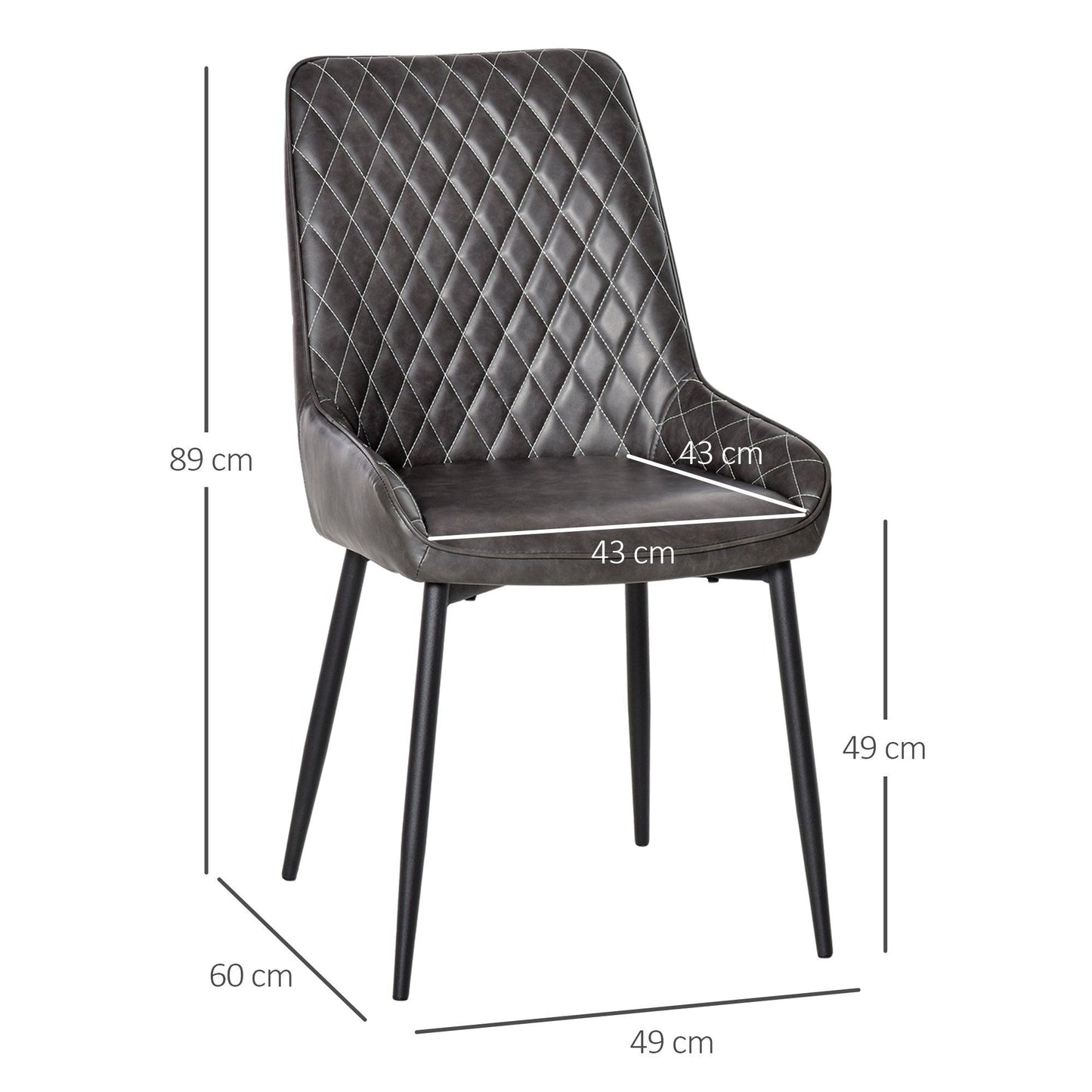 HOMCOM Set of 2 Grey Retro Dining Chairs, PU Leather Upholstered, Metal Legs - ALL4U RETAILER LTD