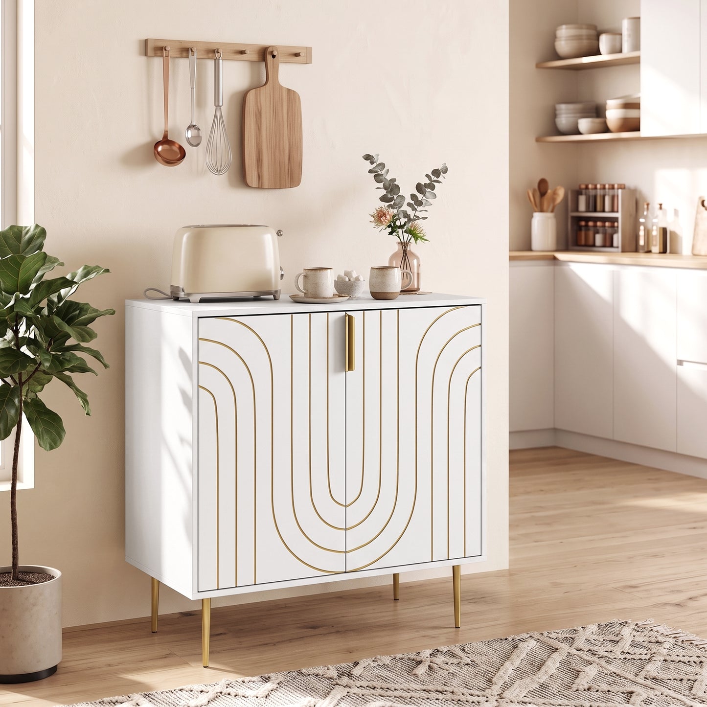 HOMCOM Modern Kitchen Cupboard With 2 Doors And Adjustable Shelf White Storage Cabinet With Metal Legs