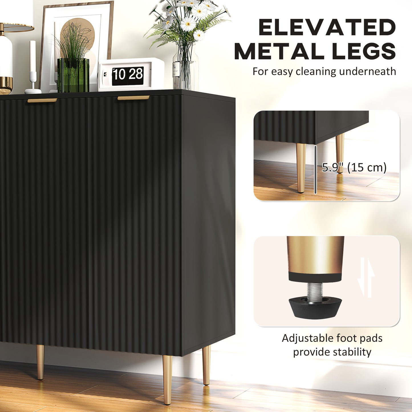 HOMCOM Black Sideboard Buffet Cabinet With Four Doors And Adjustable Shelves For Modern Kitchen Storage
