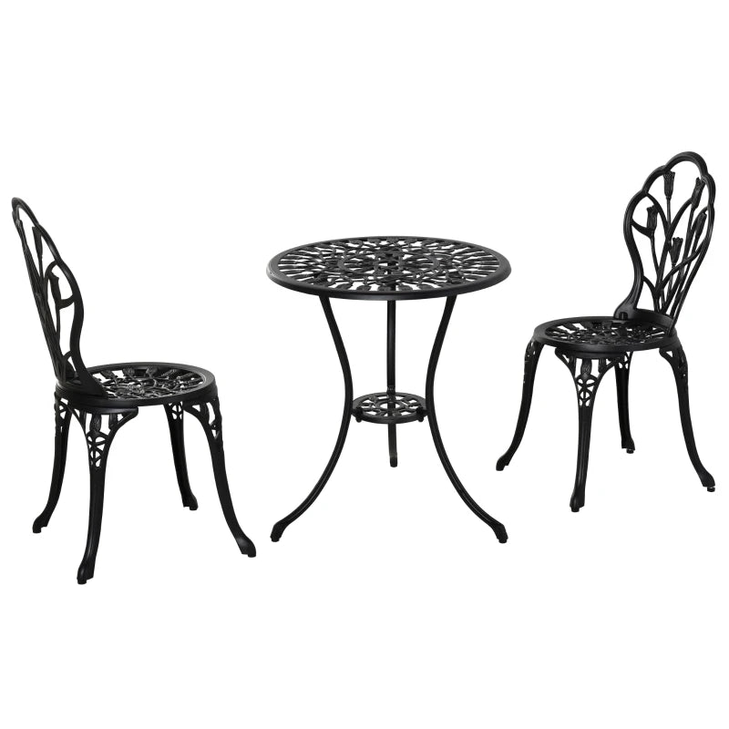 Outsunny 3-Piece Aluminum Floral Bistro Garden Set - Black