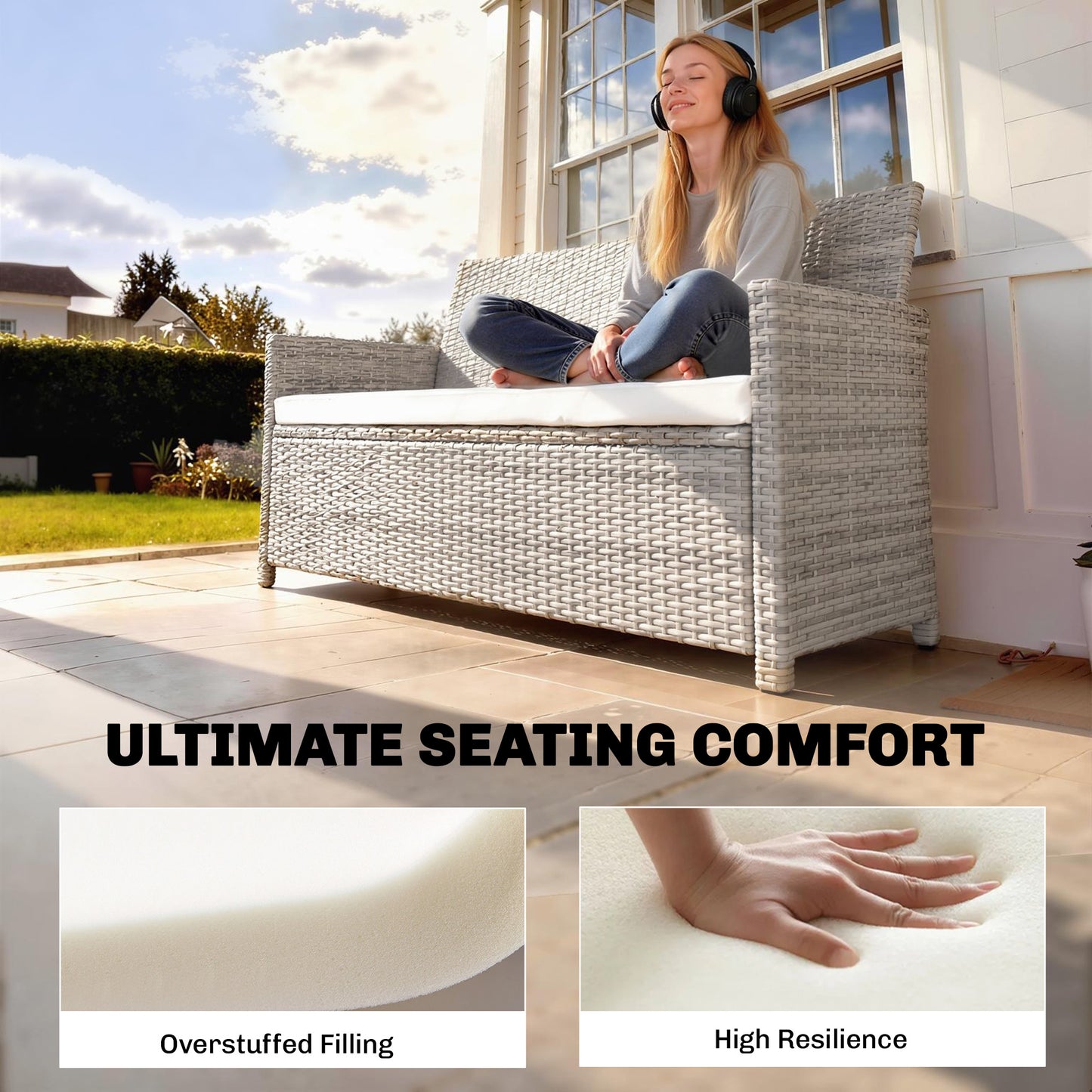 Outsunny Outdoor Seat Cushions For Rattan Furniture 3 Piece Cream White Set With Two Single And One Double Cushions