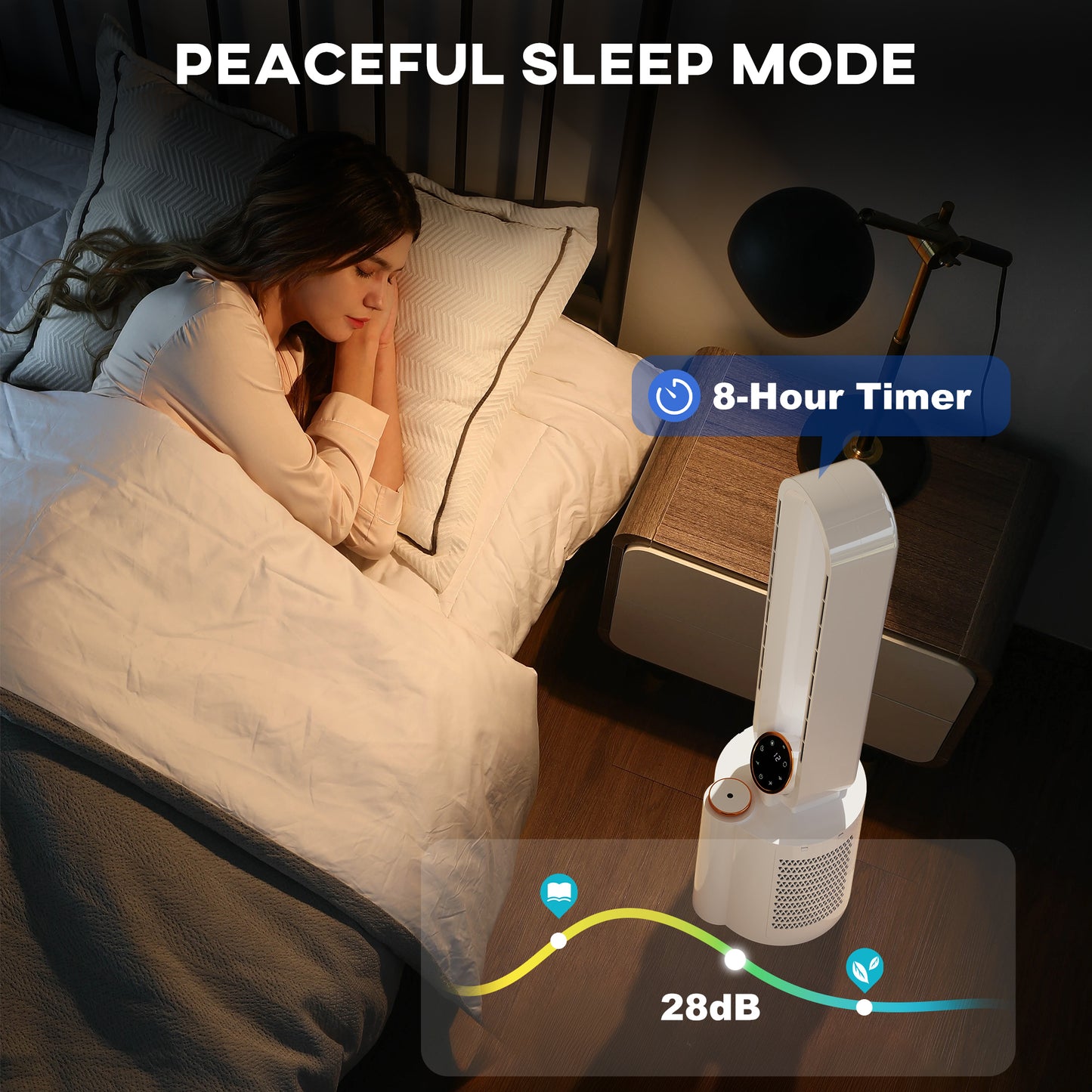 HOMCOM Bladeless Tower Fan And Humidifier White Multi Mode UV Sterilisation Low Noise 28 dB