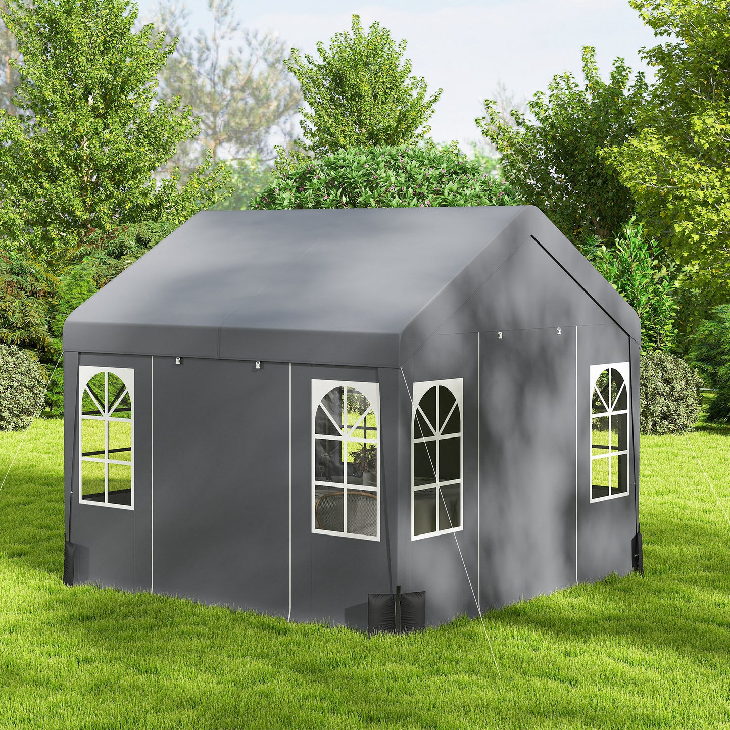 Outsunny 3x3 M Party Tent With Removable Sidewalls 4 Zipped Doors Grey Outdoor Canopy Shelter For Parties