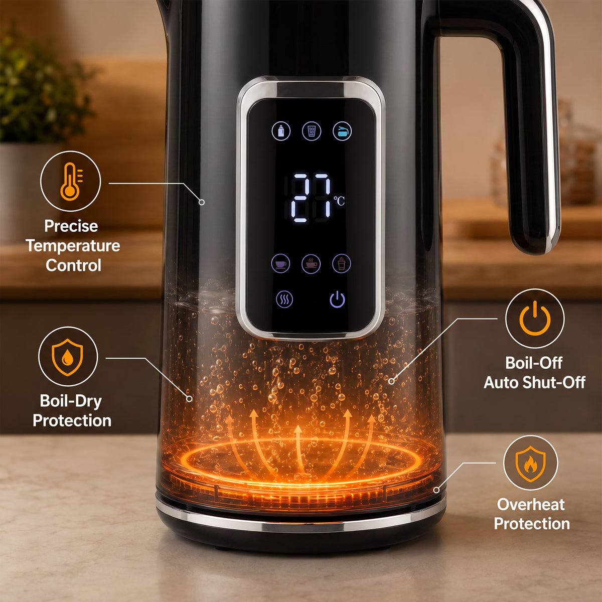 HOMCOM 1.7L Electric Kettle With Led Display Adjustable Temp Black