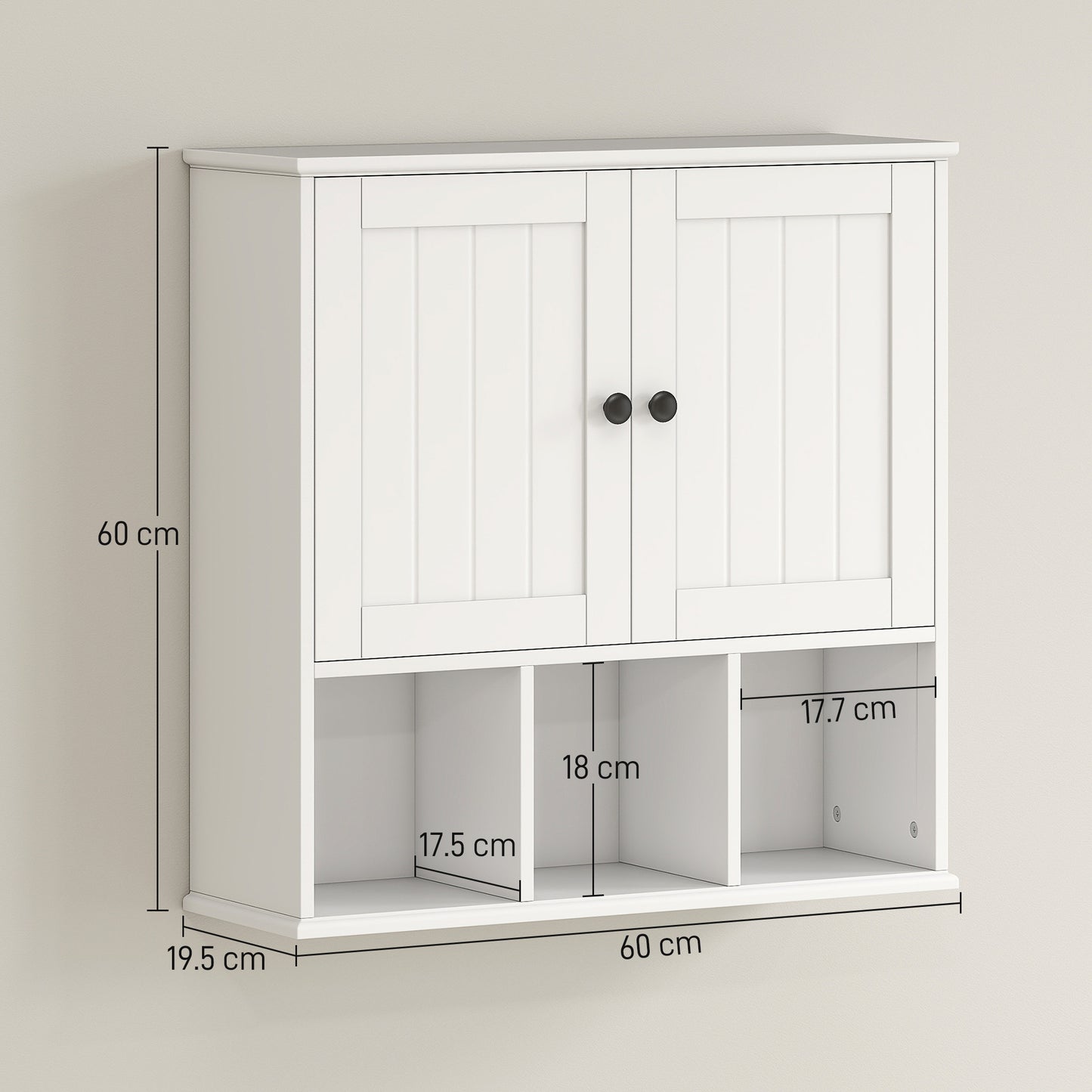HOMCOM Farmhouse Wall Mounted Bathroom Cabinet With Adjustable Shelf Double Doors Open Compartments White