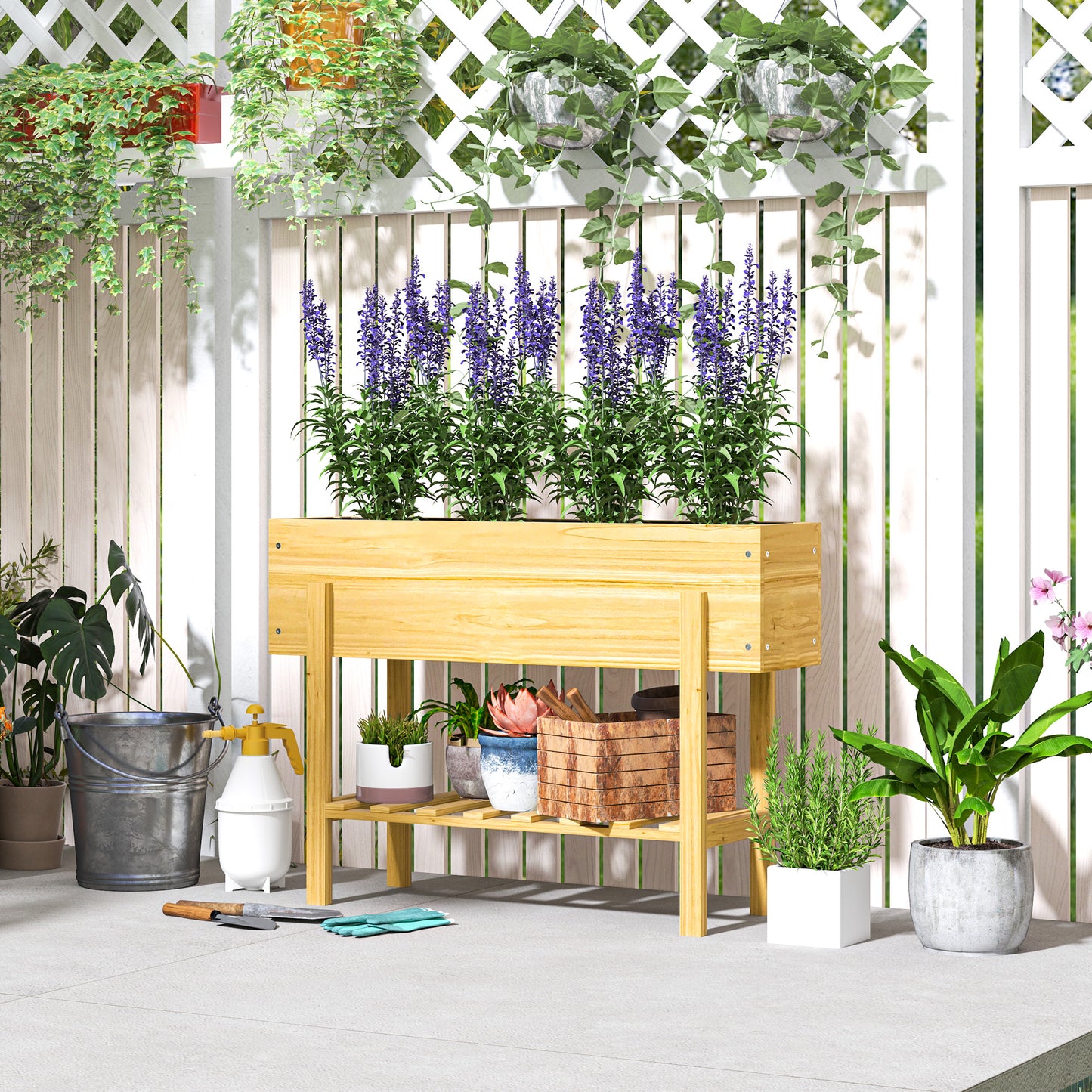 Outsunny Wooden Raised Garden Bed With Bed Liner And Drainage Holes, Elevated Planter For Vegetables And Herbs