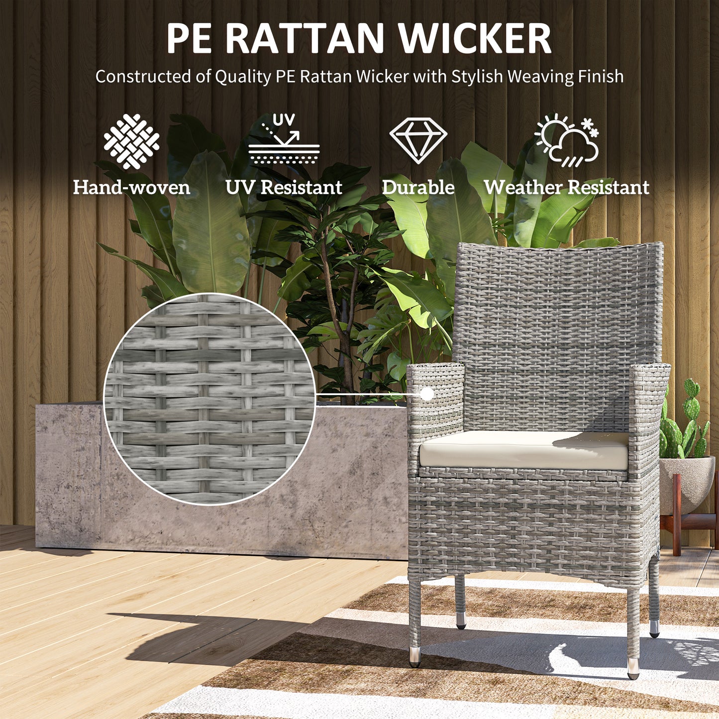 Outsunny Two Piece Rattan Garden Chairs Dining Set With Cushions Mixed Grey For Outdoor Patio Use