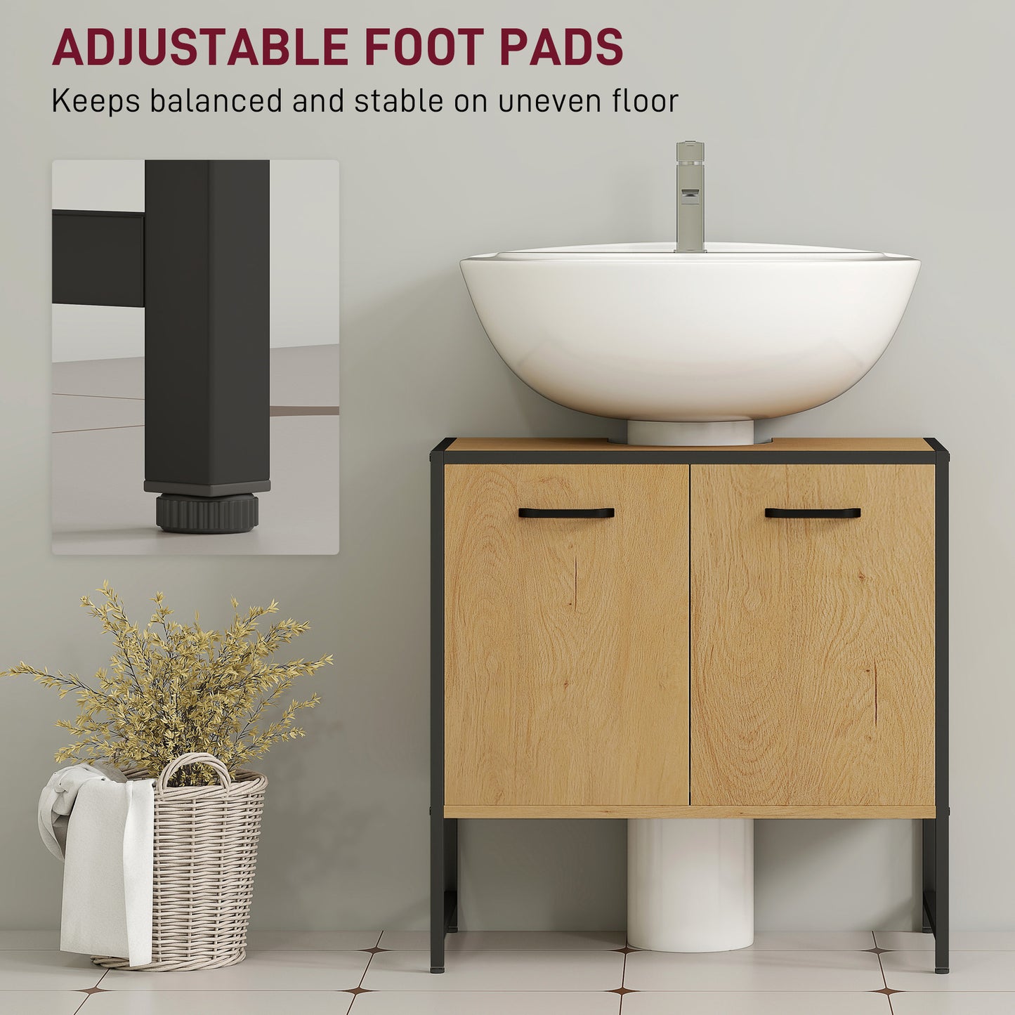 HOMCOM Bathroom Vanity Unit Under Sink Storage Cabinet With Soft Close Doors For Basin Natural Finish