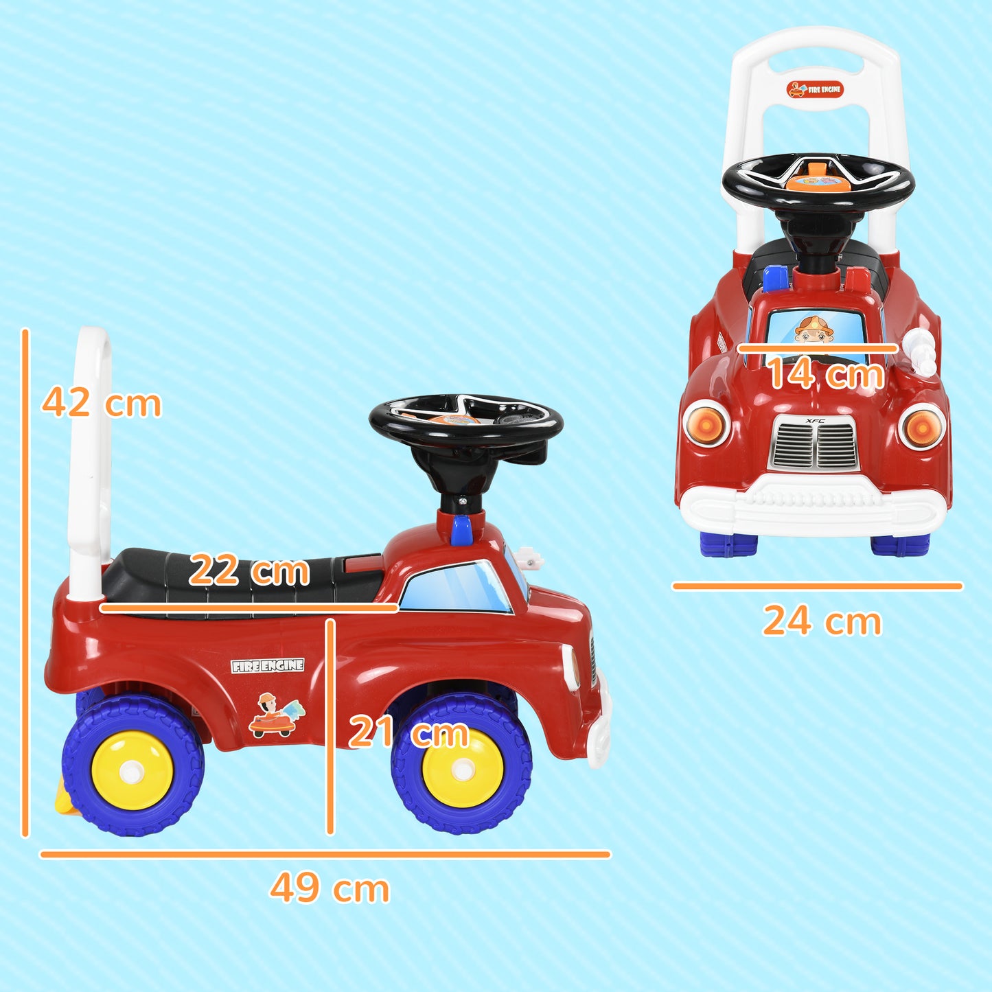 AIYAPLAY Children's Fire Truck Ride-On with Storage, Music & Lights, Ages 1.5-3, Red - ALL4U RETAILER LTD