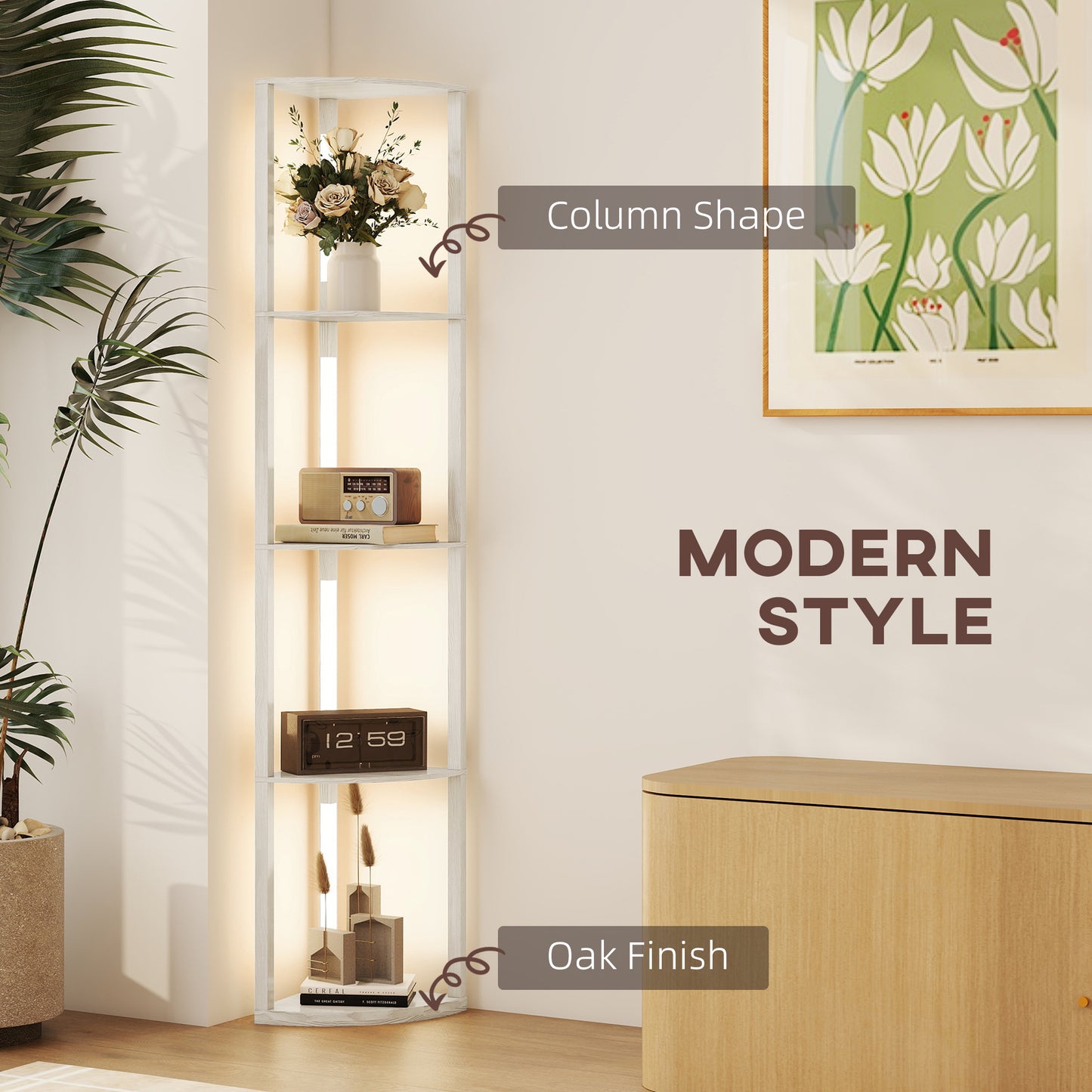 HOMCOM 4 Tier Corner Floor Lamp With Three Level Adjustable Brightness And 3000K LED Backlight 163.5cm Tall