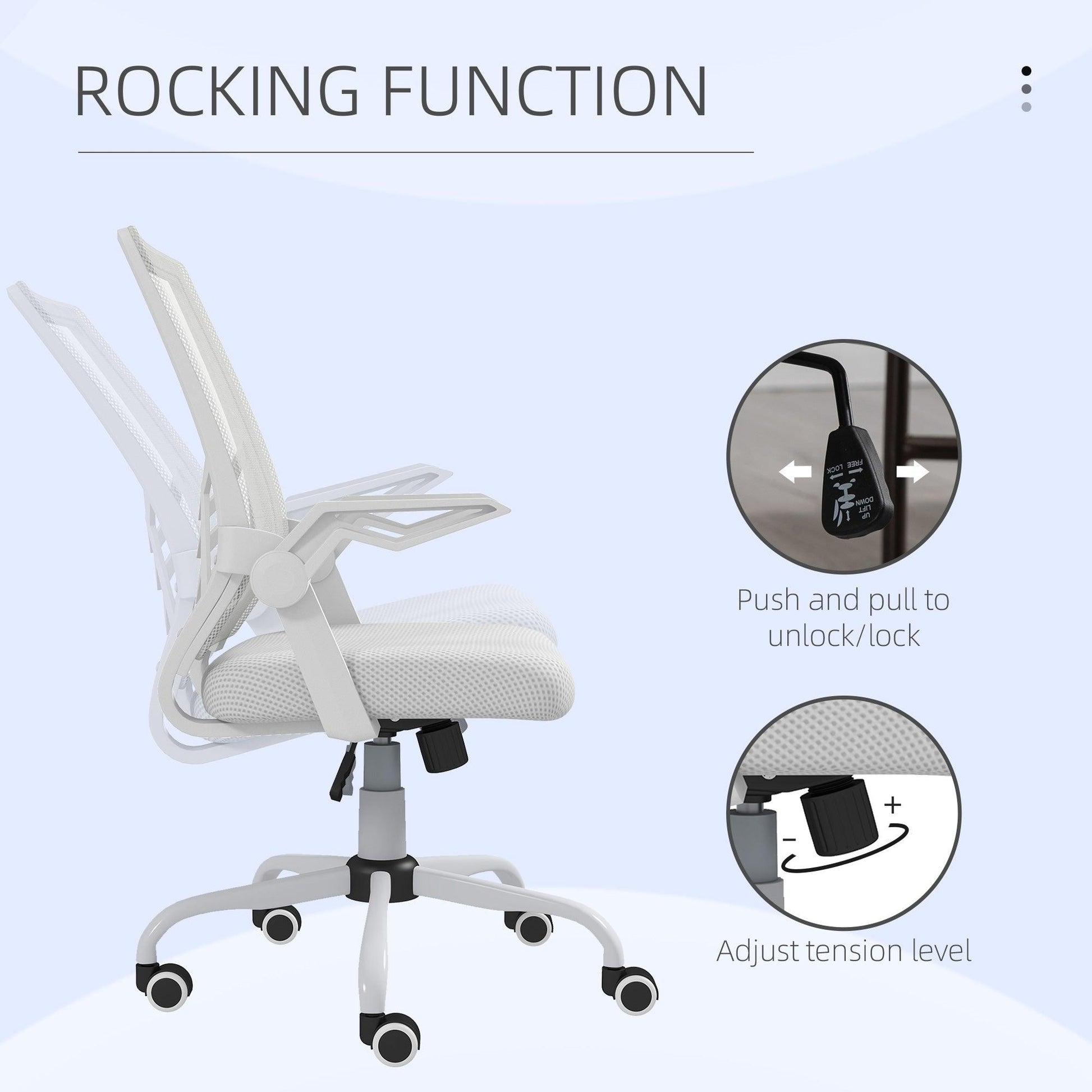 Vinsetto Mesh Office Chair, Computer Desk Chair with Flip-up Armrests, Lumbar Back Support and Swivel Wheels, White - ALL4U RETAILER LTD