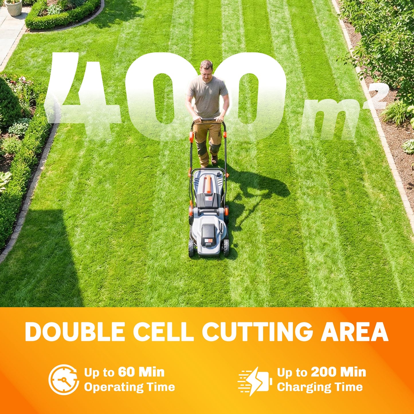 Outsunny 18V Cordless Lawn Mower With 2 X 4Ah Batteries 34cm Cutting Width Mulching Feature