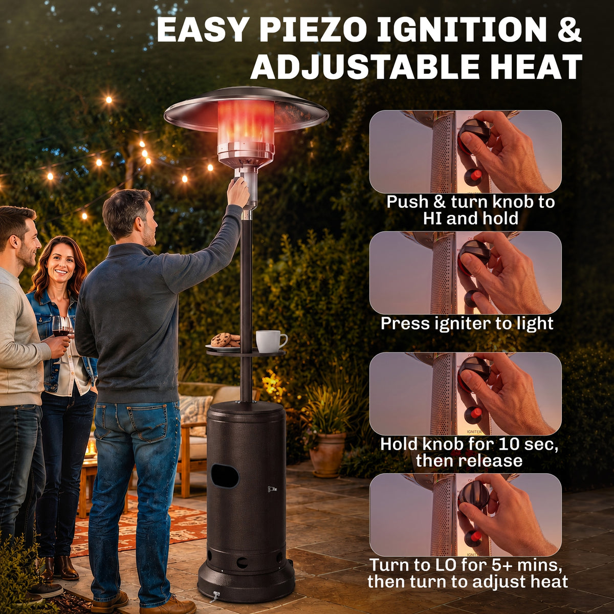 Outsunny 13 kW Propane Patio Heater with Table Tray and Piezo Ignition