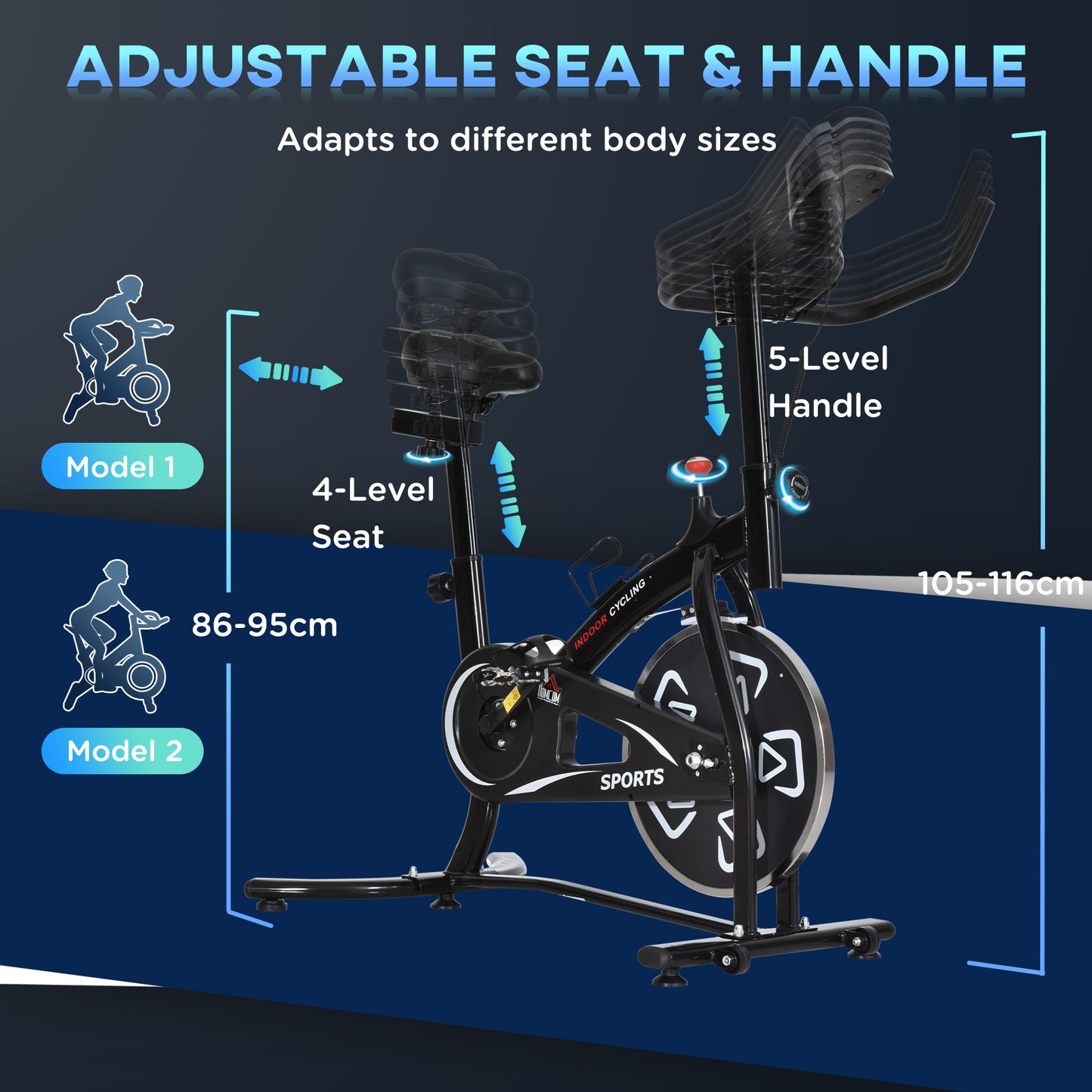 HOMCOM Heavy Duty Steel Exercise Bike with 8-Level Resistance and LCD Monitor - Black - ALL4U RETAILER LTD