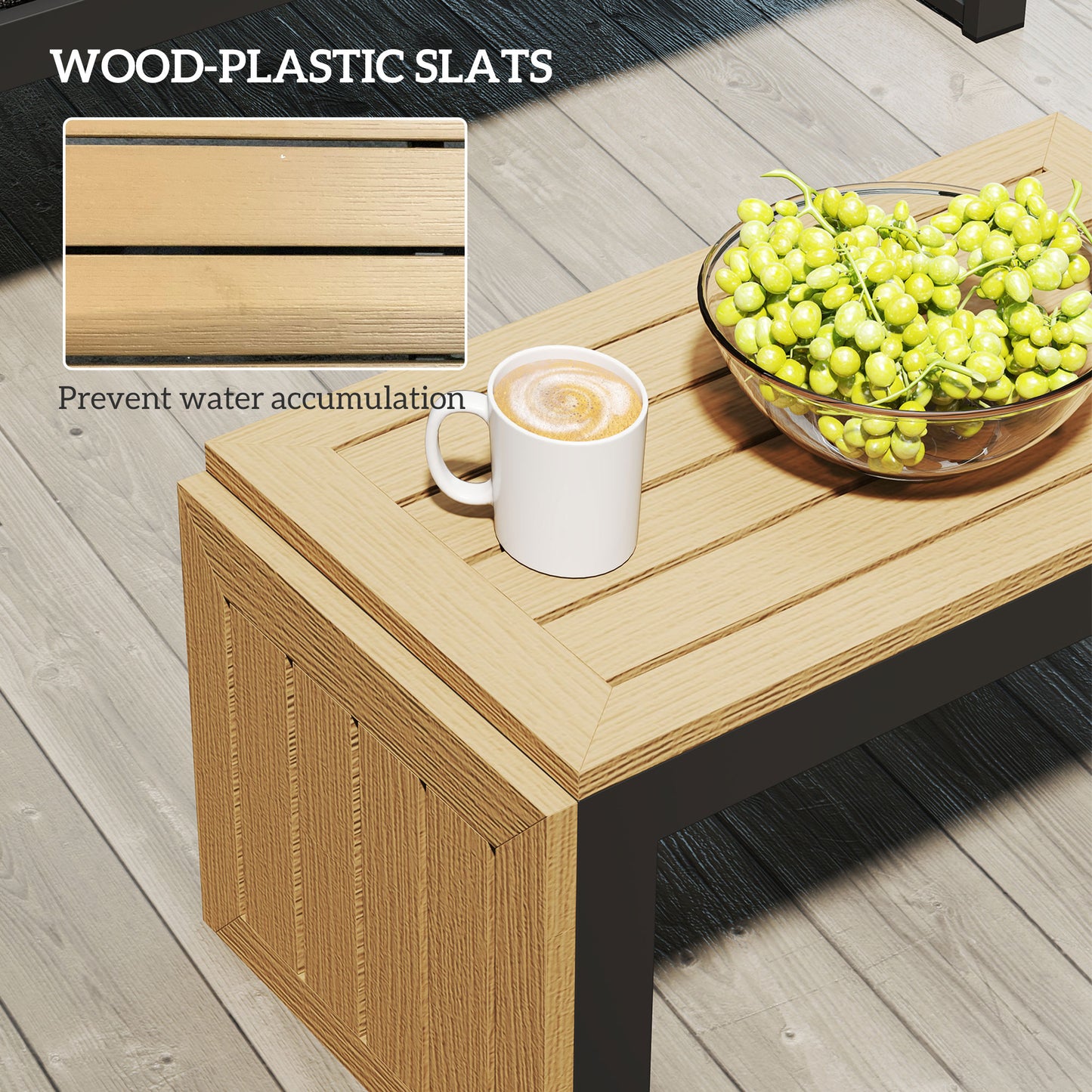 Outsunny 4 Seater Aluminium Sectional Garden Furniture Set With 2 Loveseats And Wood Plastic Coffee Table Natural Wood