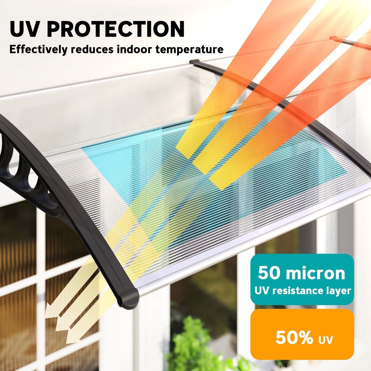 Outsunny Front Door Canopy Outdoor Awning Rain Shelter 303x96 cm Clear Aluminium Frame