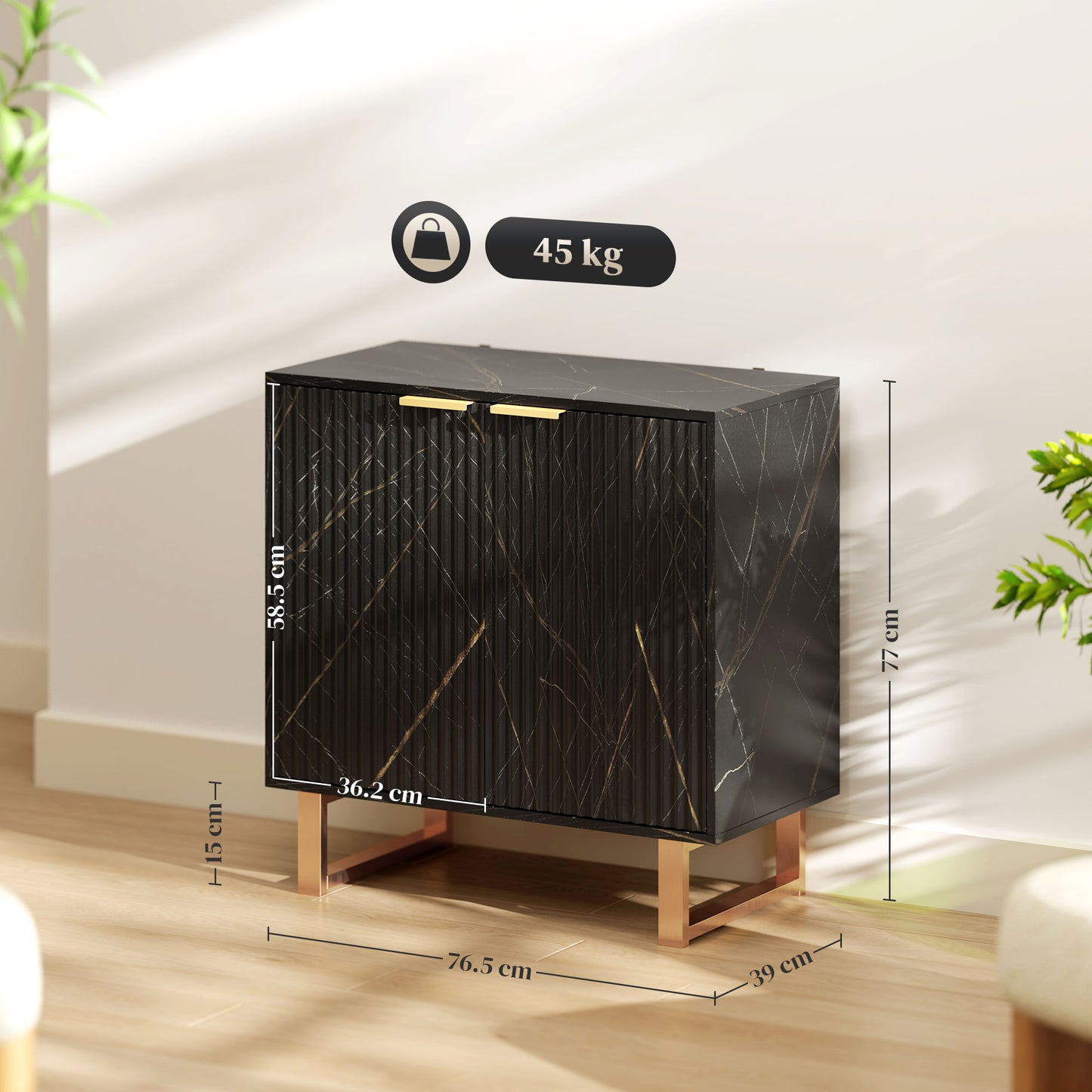 HOMCOM Elegant Storage Sideboard Black Gold Tone With Two Compartments And Three Level Adjustable Shelf