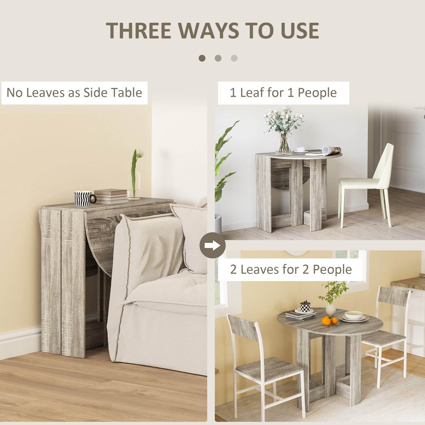 HOMCOM Compact Folding Drop Leaf Dining Table for Small Spaces, Grey - ALL4U RETAILER LTD