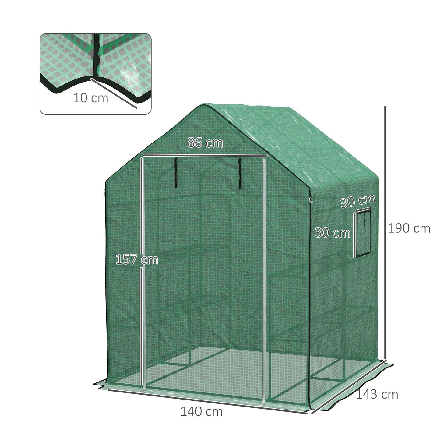 Outsunny Greenhouse Cover Replacement Walk-in PE Hot House Cover with Roll-up Door and Windows, 140 x 143 x 190cm, Green - ALL4U RETAILER LTD