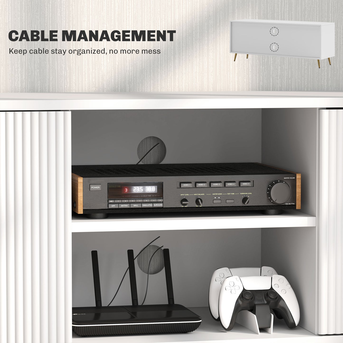 HOMCOM Modern TV Stand For 55 Inch TVs White Entertainment Center With 2 Cabinets Open Shelves Cable Management