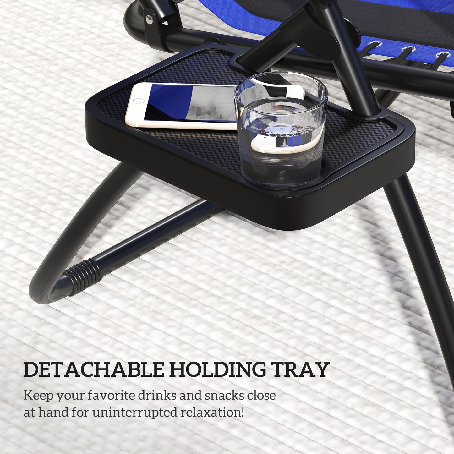 Outsunny Zero Gravity Lounger Chair Folding Recliner With Shade Cover Padded Seat Cup Holder And Headrest Blue
