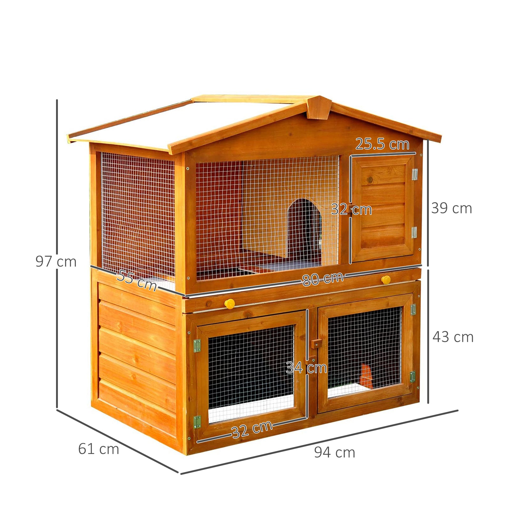 PawHut Deluxe 2-Story Wooden Rabbit Hutch with Run and Sliding Tray for Small Animals - ALL4U RETAILER LTD