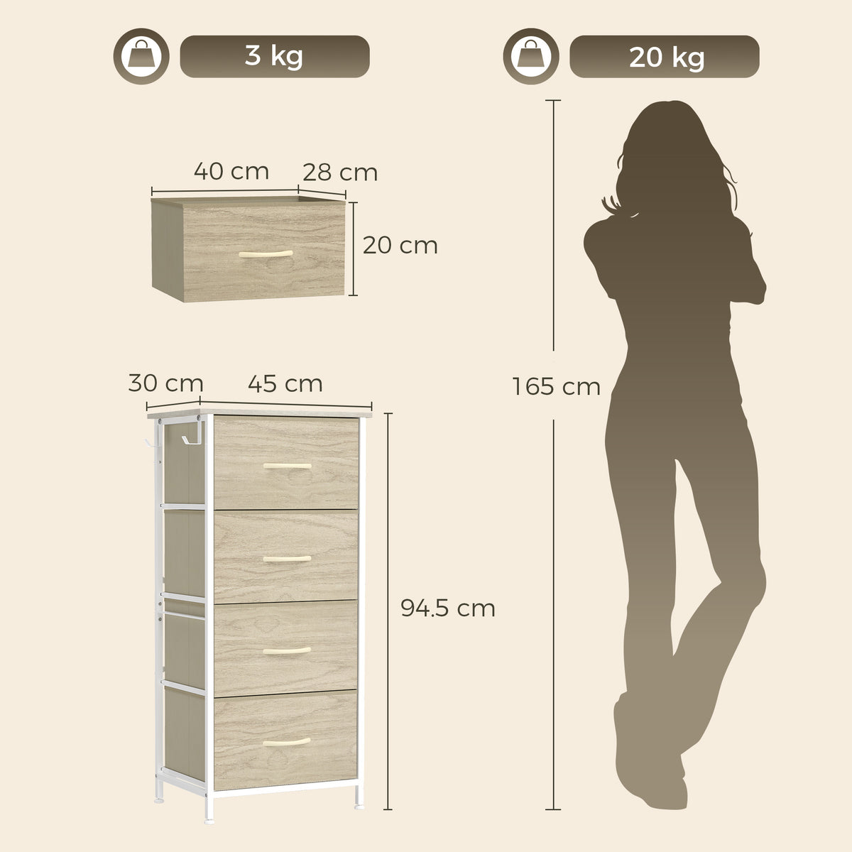 Homcom Fabric Chest Of Drawers With 4 Pockets And Steel Frame