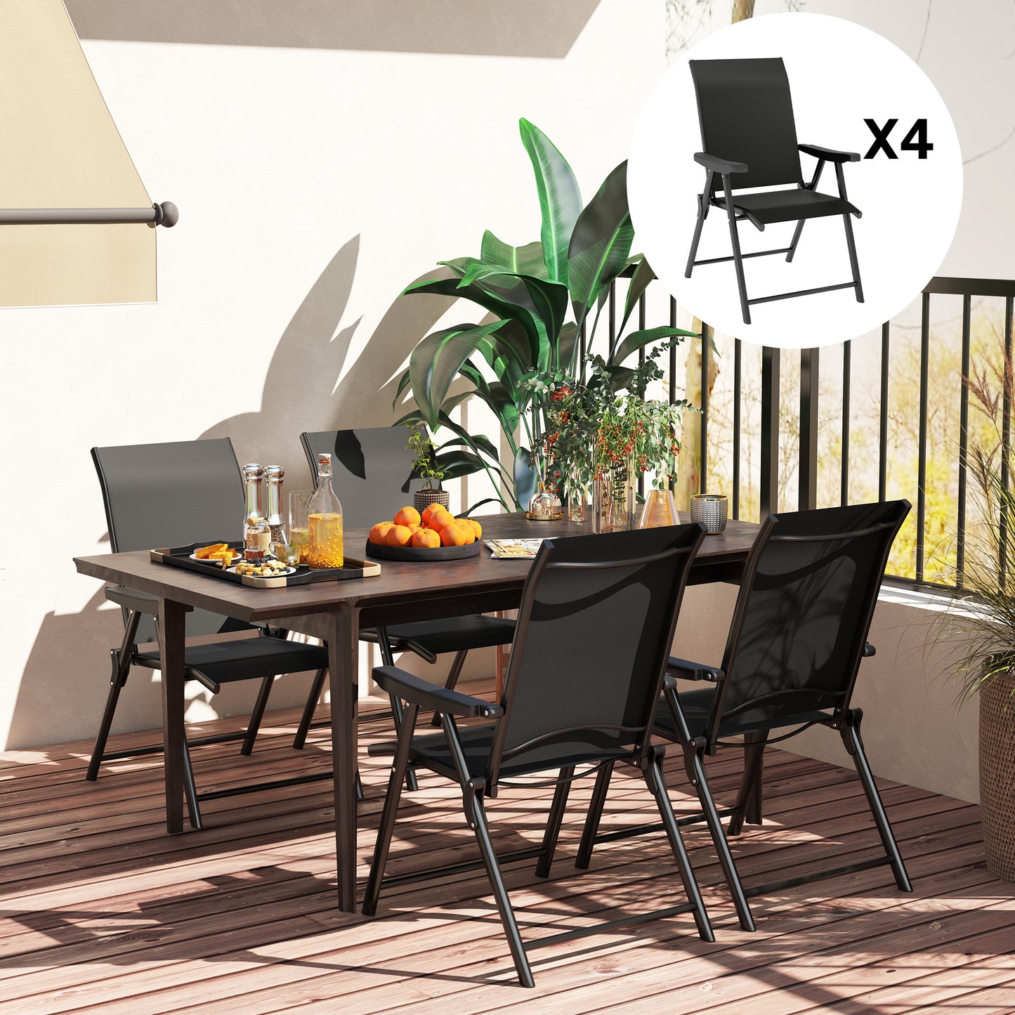 Outsunny Set Of Four Folding Outdoor Chairs Black With 63cm High Backrests And Breathable Mesh Seats