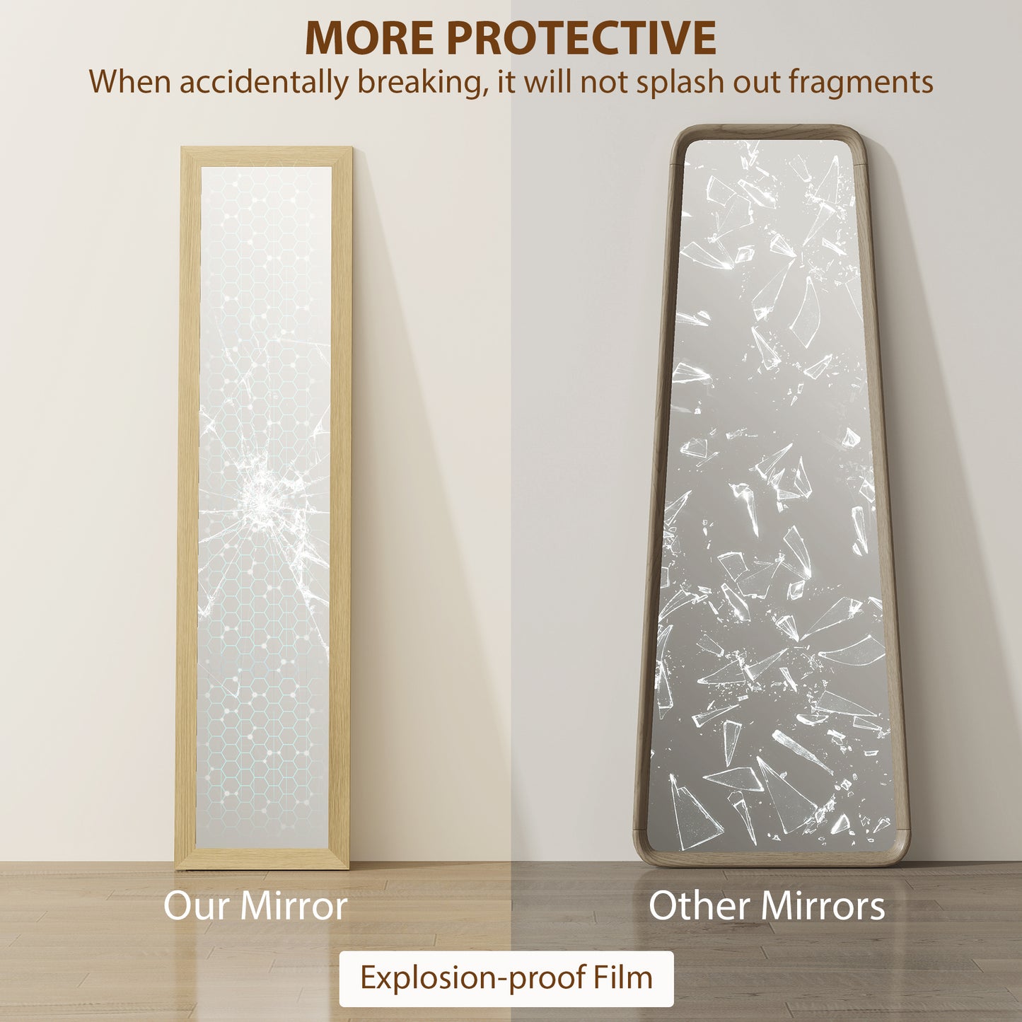 HOMCOM Full Length Mirror 37 x 157 cm Natural Wood Effect Standing Mirror for Bedroom