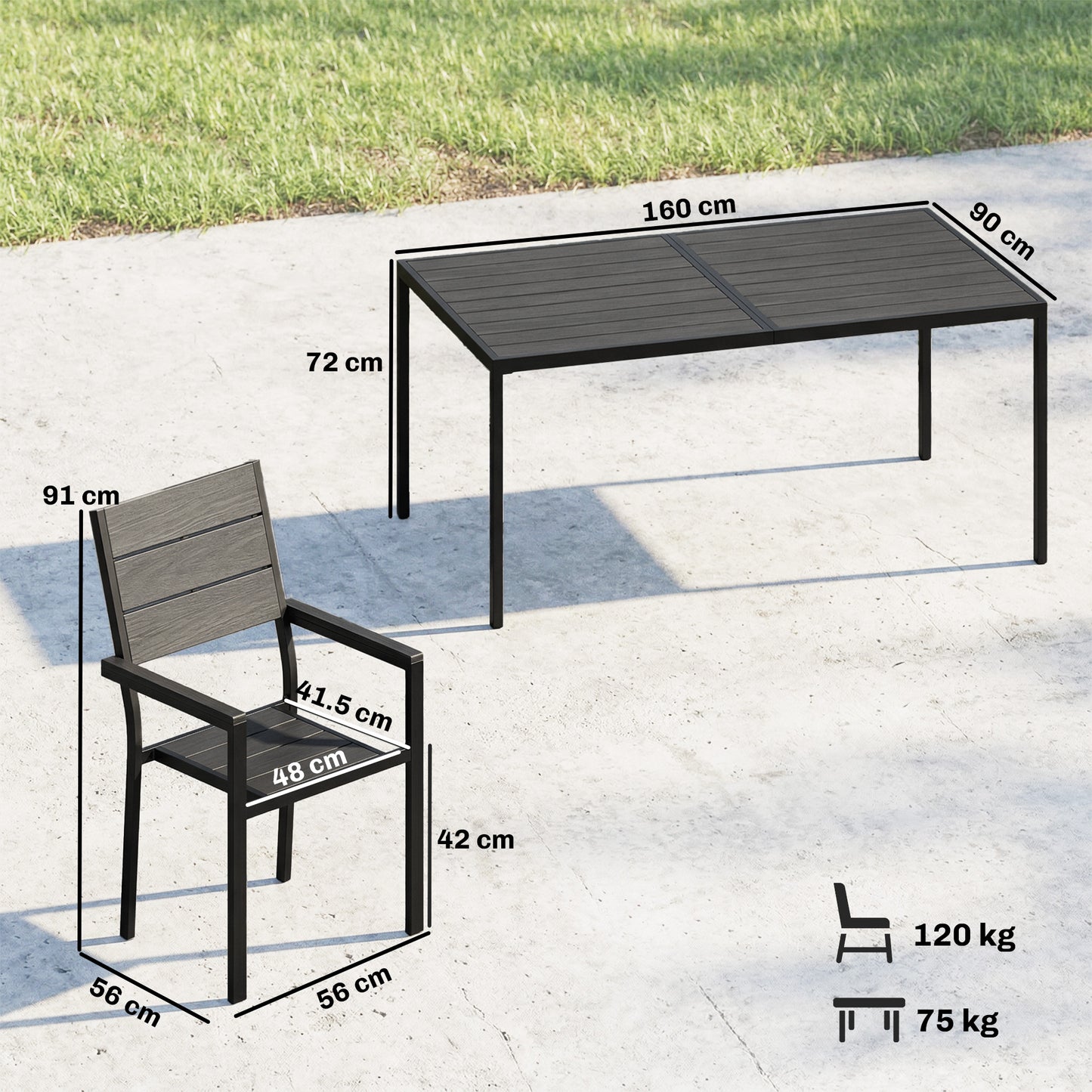 Outsunny 7 Piece Outdoor Dining Set With Slatted Tabletop For 6 Patio Table And Chairs Garden Furniture