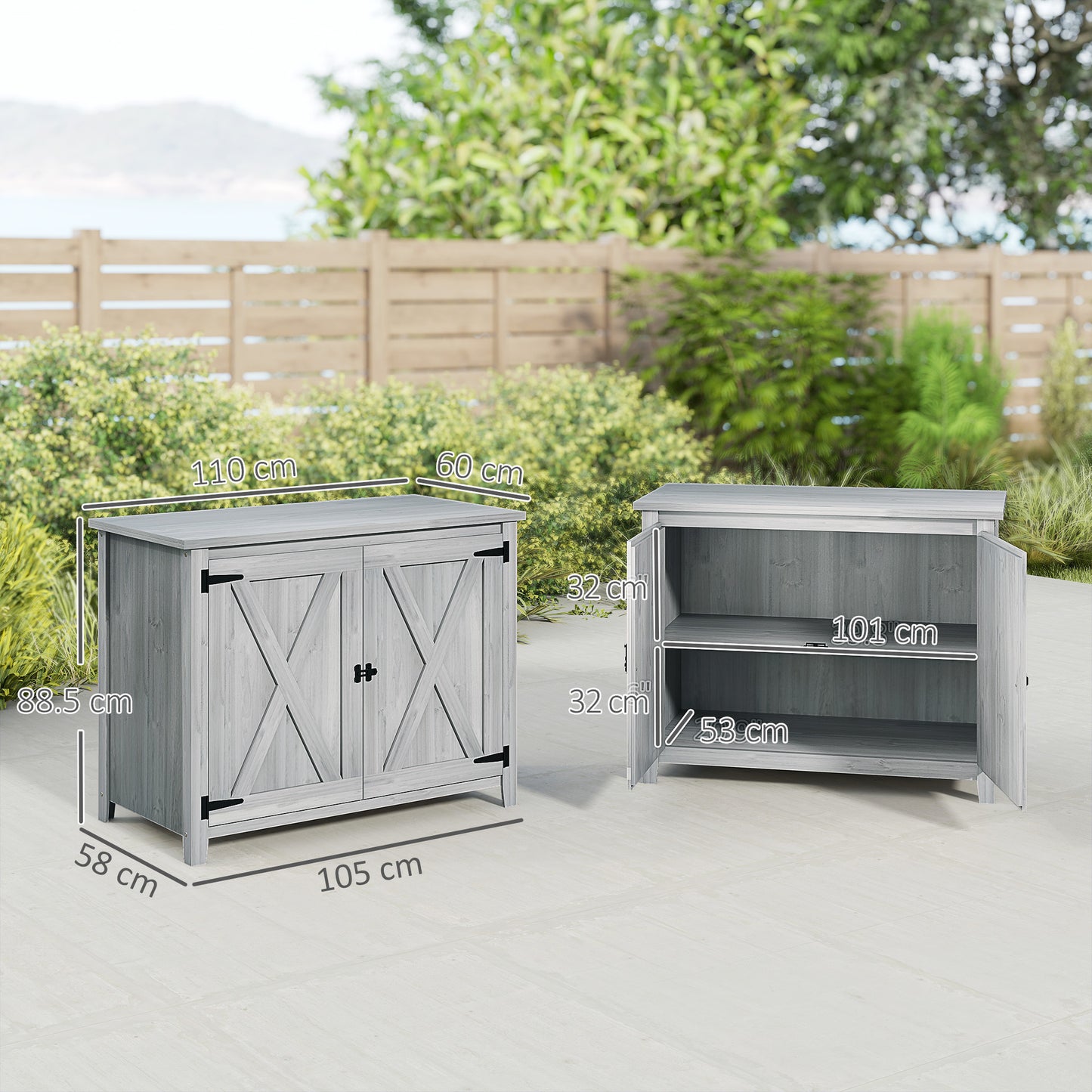 Outsunny Wooden Garden Shed With Shelf And Double Doors In Light Grey Outdoor Fir Wood Storage Shed