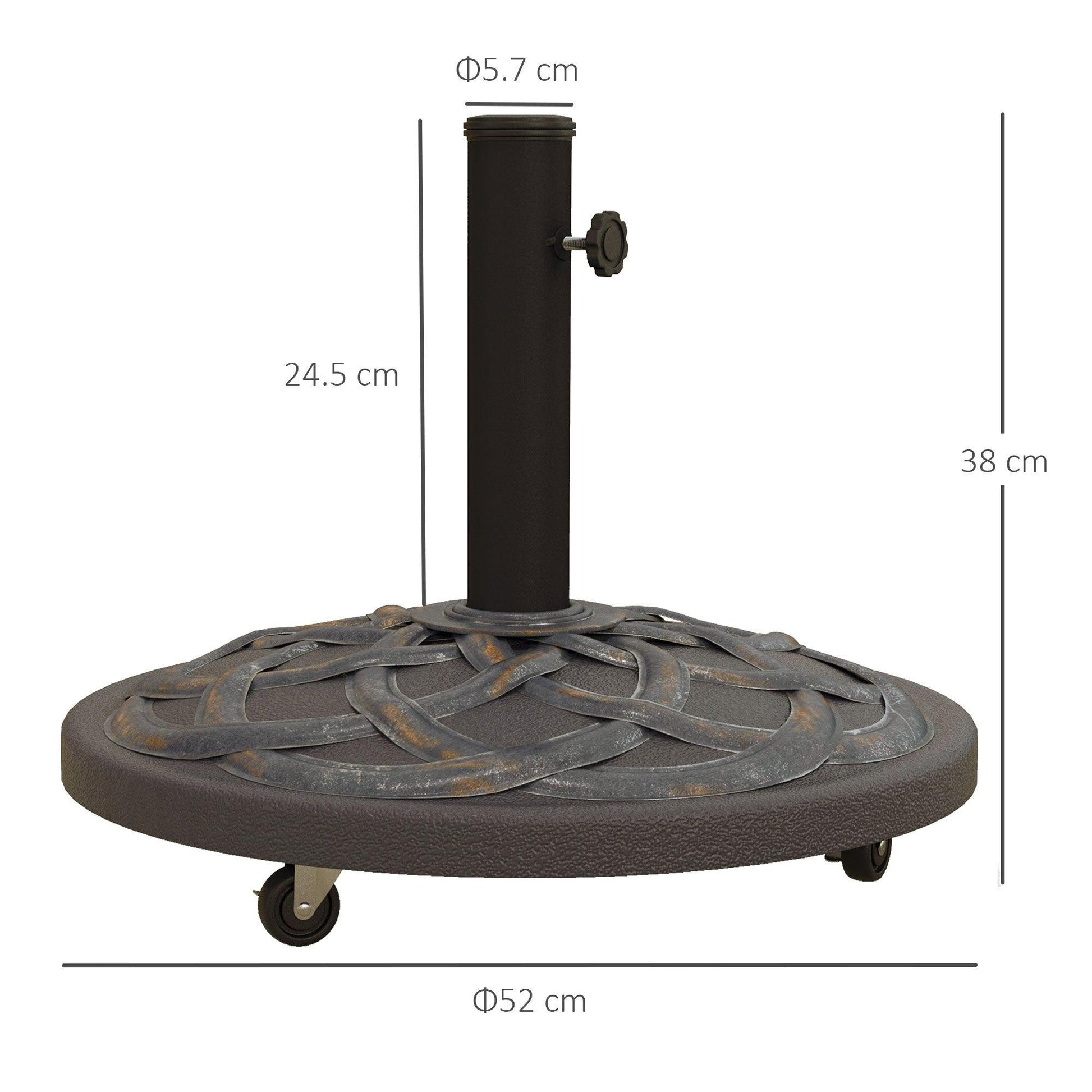 Outsunny 27kg Rolling Parasol Base with Wheels, Heavy Duty Concrete Umbrella Stand with Decorative Base, Bronze Tone - ALL4U RETAILER LTD