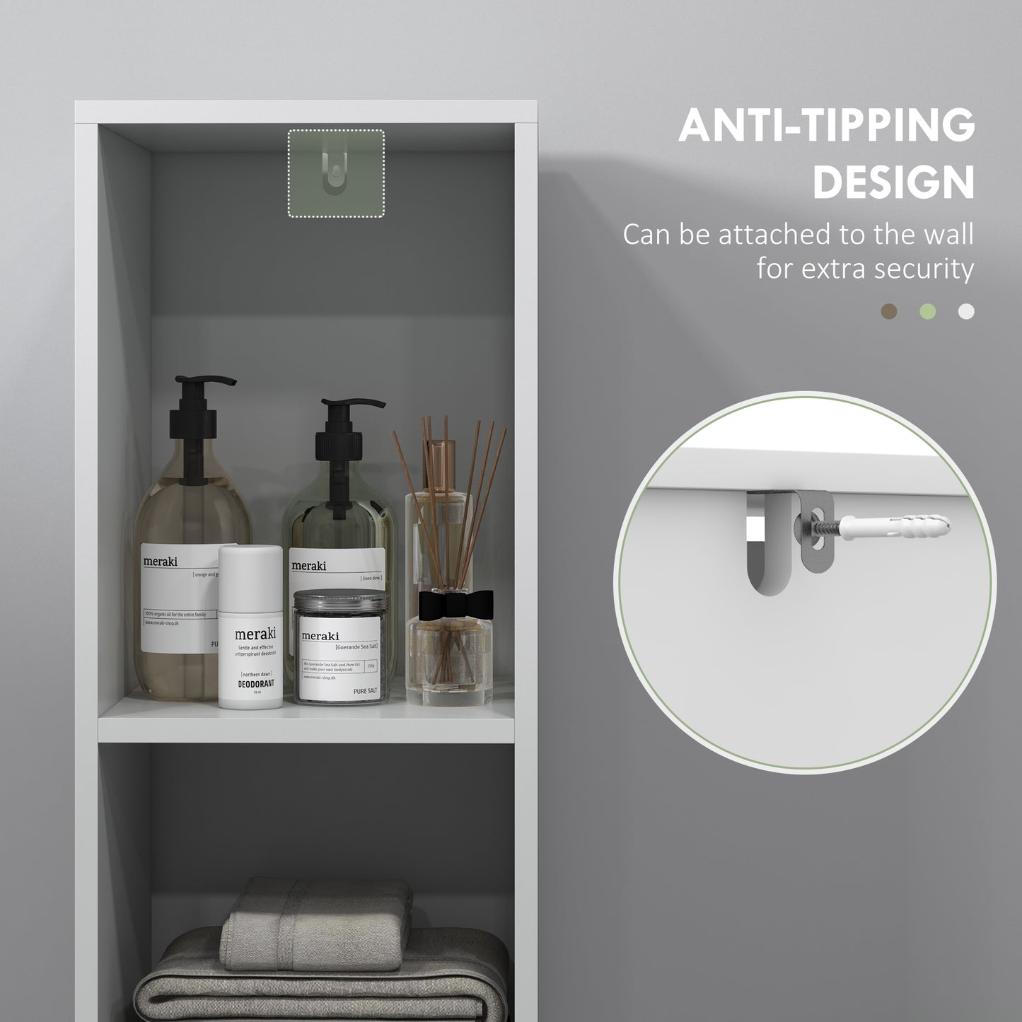 HOMCOM Narrow Tall Bathroom Cabinet White Slim Freestanding Storage Cupboard With Two Open Compartments And Inner Shelf