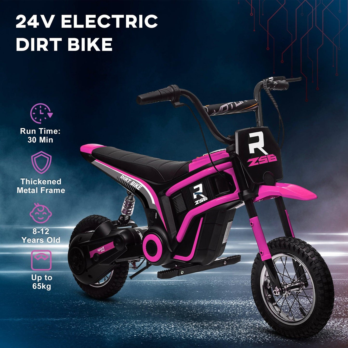 HOMCOM 24V Kids Electric Motorbike with Twist Grip Throttle, Music, Horn - Pink - ALL4U RETAILER LTD