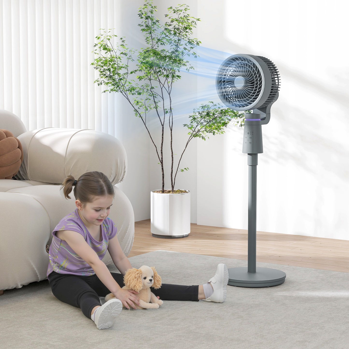 HOMCOM Pedestal Air Circulation Fan With Oscillation Grey Light Off 3 Speeds Ideal For Home And Bedroom Use