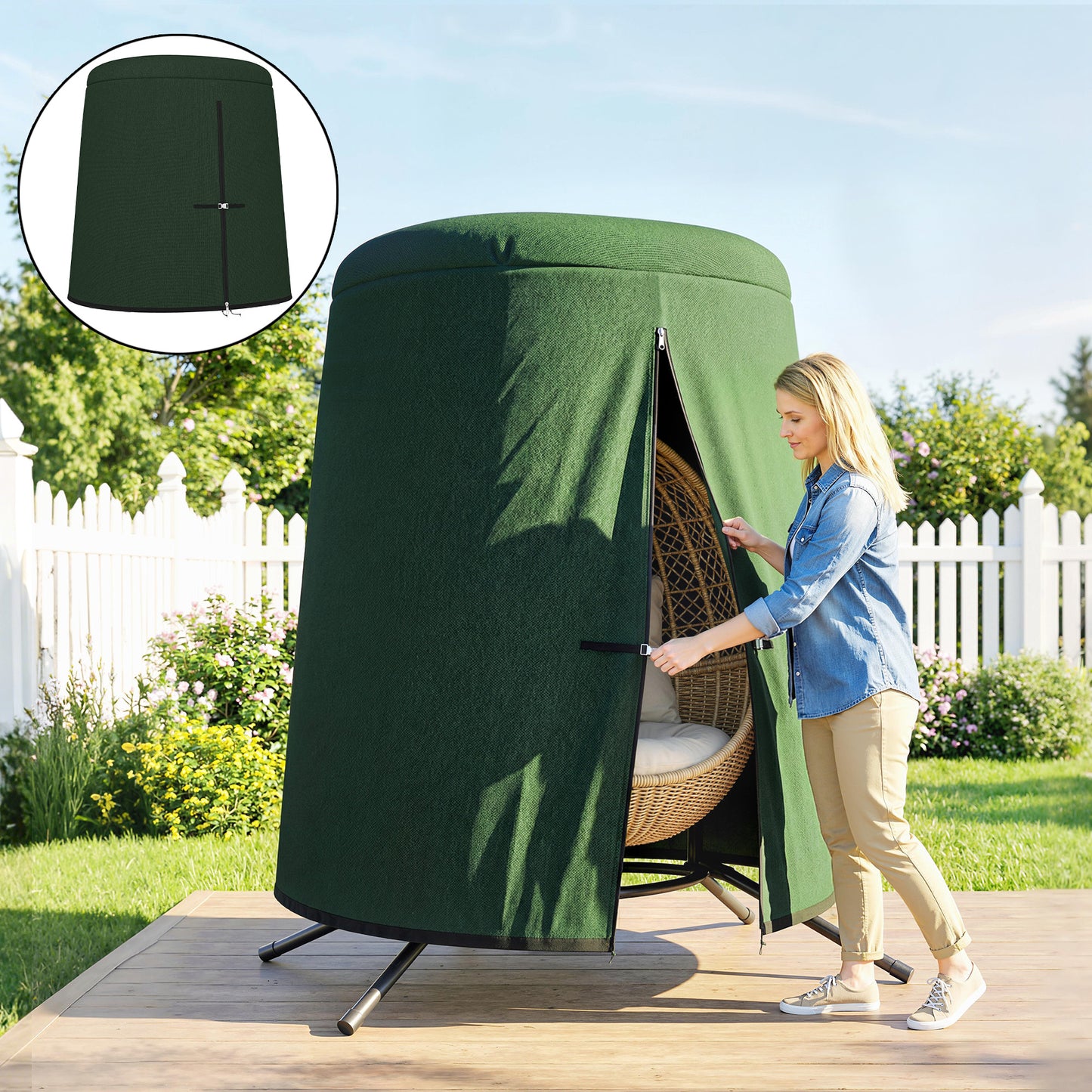 Outsunny Hanging Egg Chair Protective Cover 196 X 230 Cm Green Weather Resistant Oxford Fabric