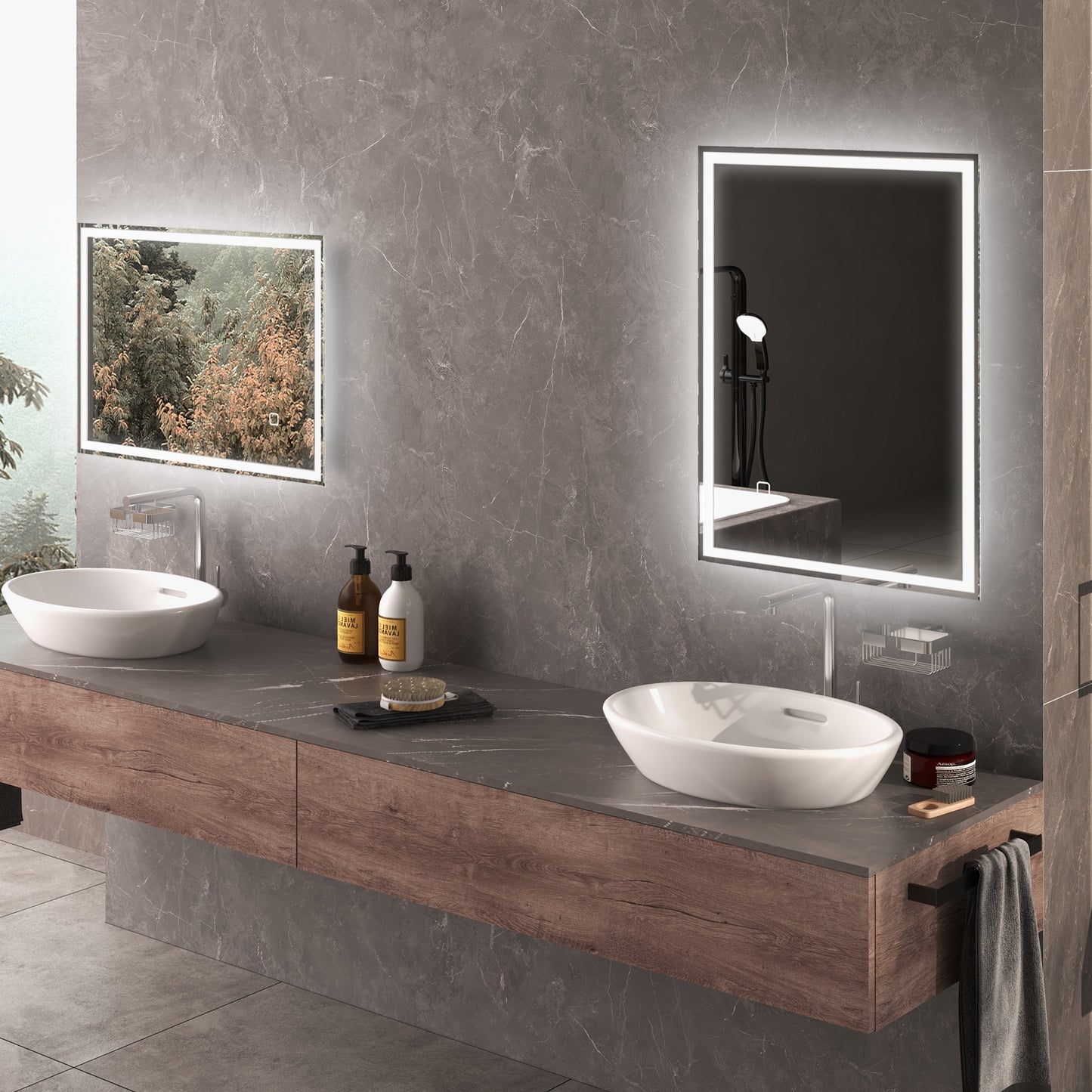 HOMCOM 70 x 50cm Smart Touch LED Vanity Mirror with Dimmable Lights, 3 Colour Options, Anti-Fog Feature - ALL4U RETAILER LTD