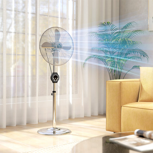 Homcom 16 Inch Metal Pedestal Fan With Auto Oscillation Adjustable Height Copper Motor And Three Speed Settings
